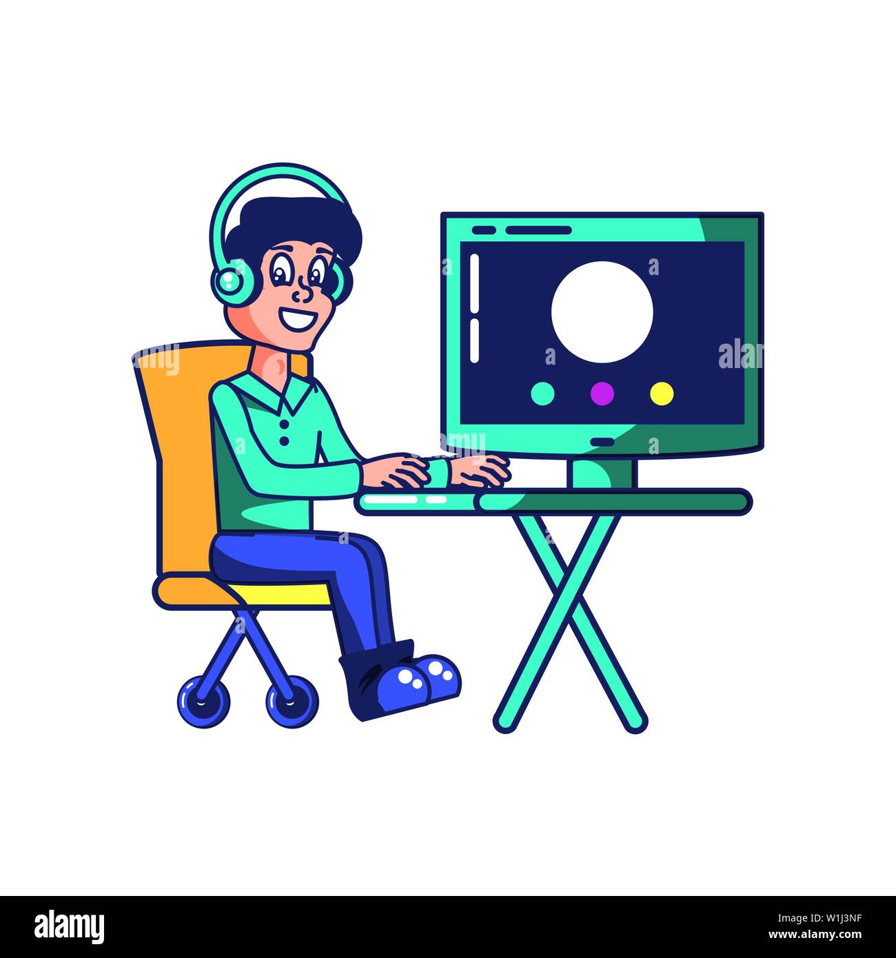 customer service agent with headset in workplace vector illustration ...