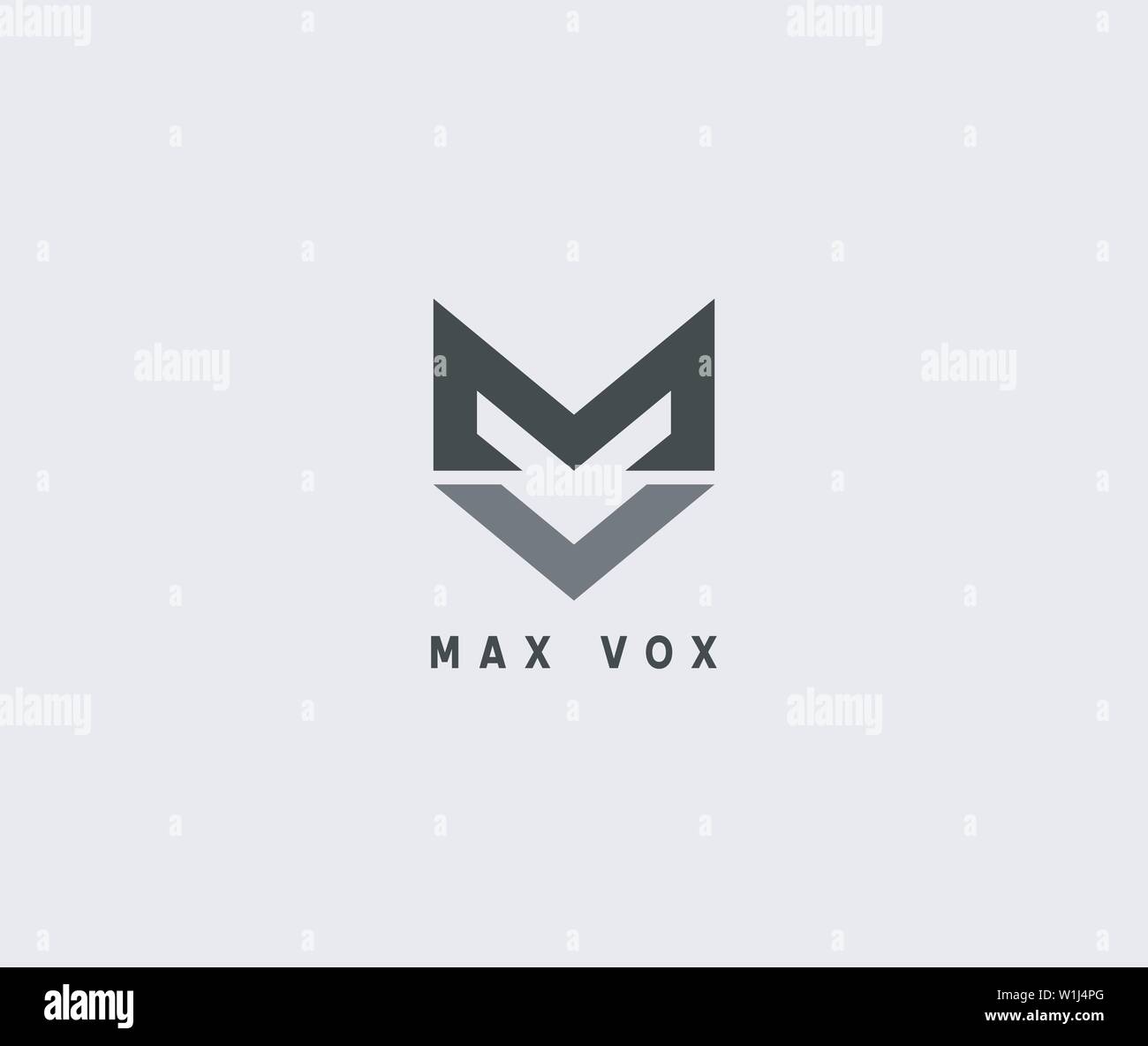 Simple MV Fox Head Shape Logo Design Template Stock Vector