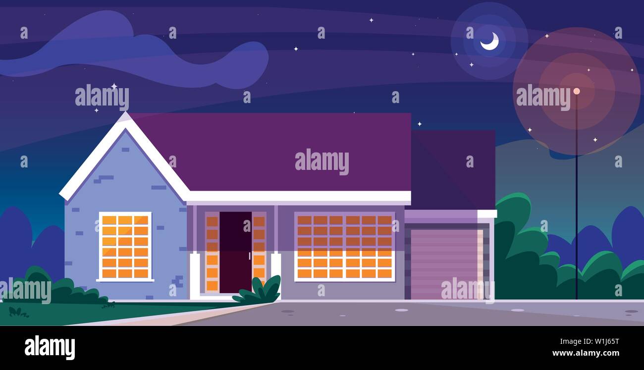 house building facade with nightscape vector illustration design Stock Vector