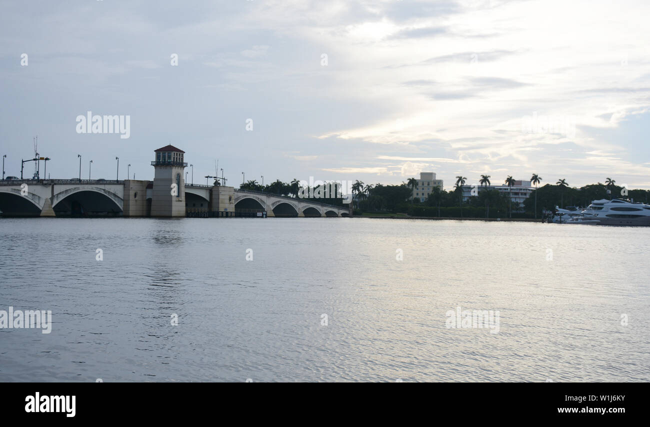 Palm Beach Florida Beautiful View of the Bridge and surroundings on the sunrise hours Stock Photo