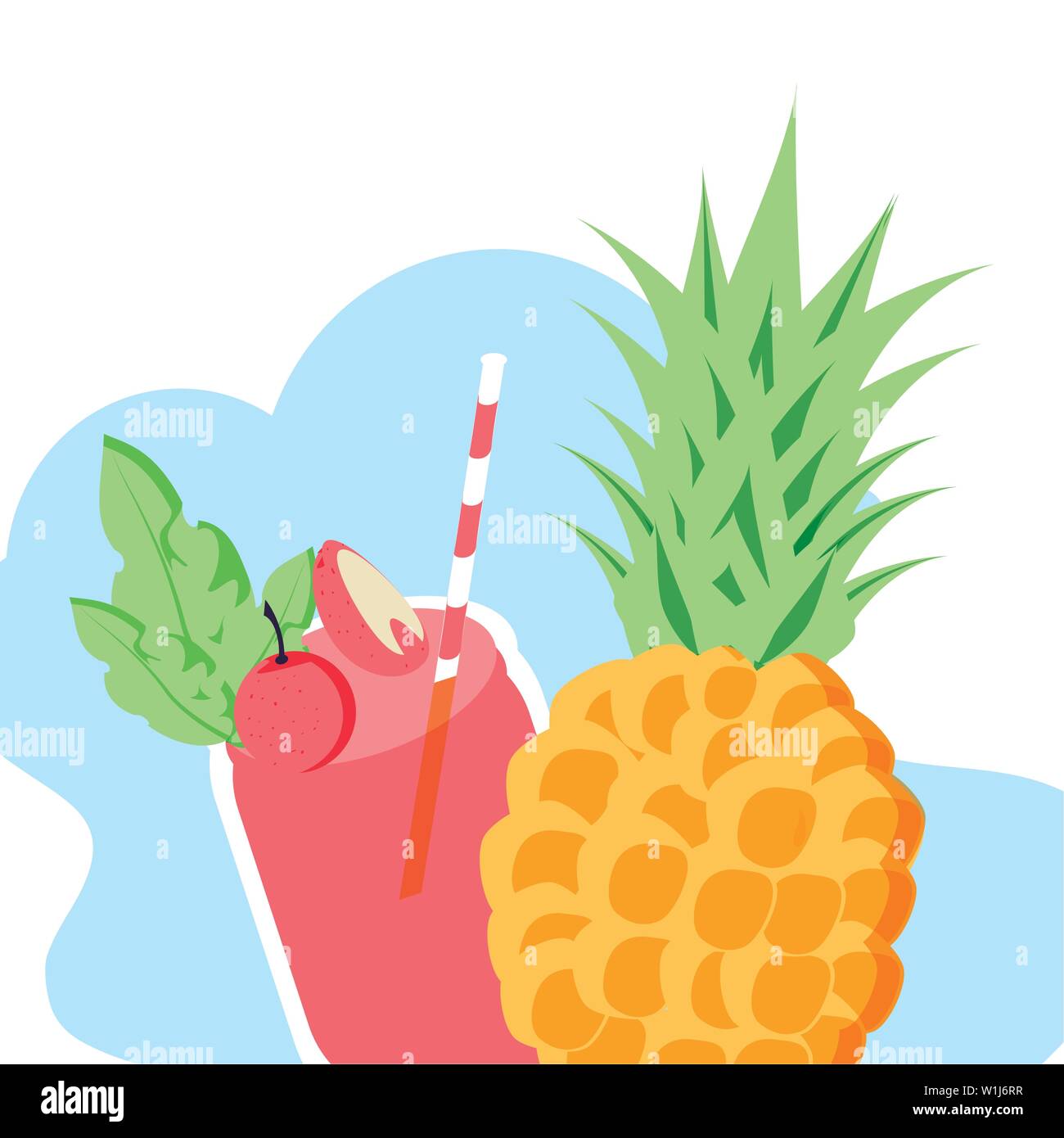 fresh pineapple with juice fruits vector illustration design Stock ...