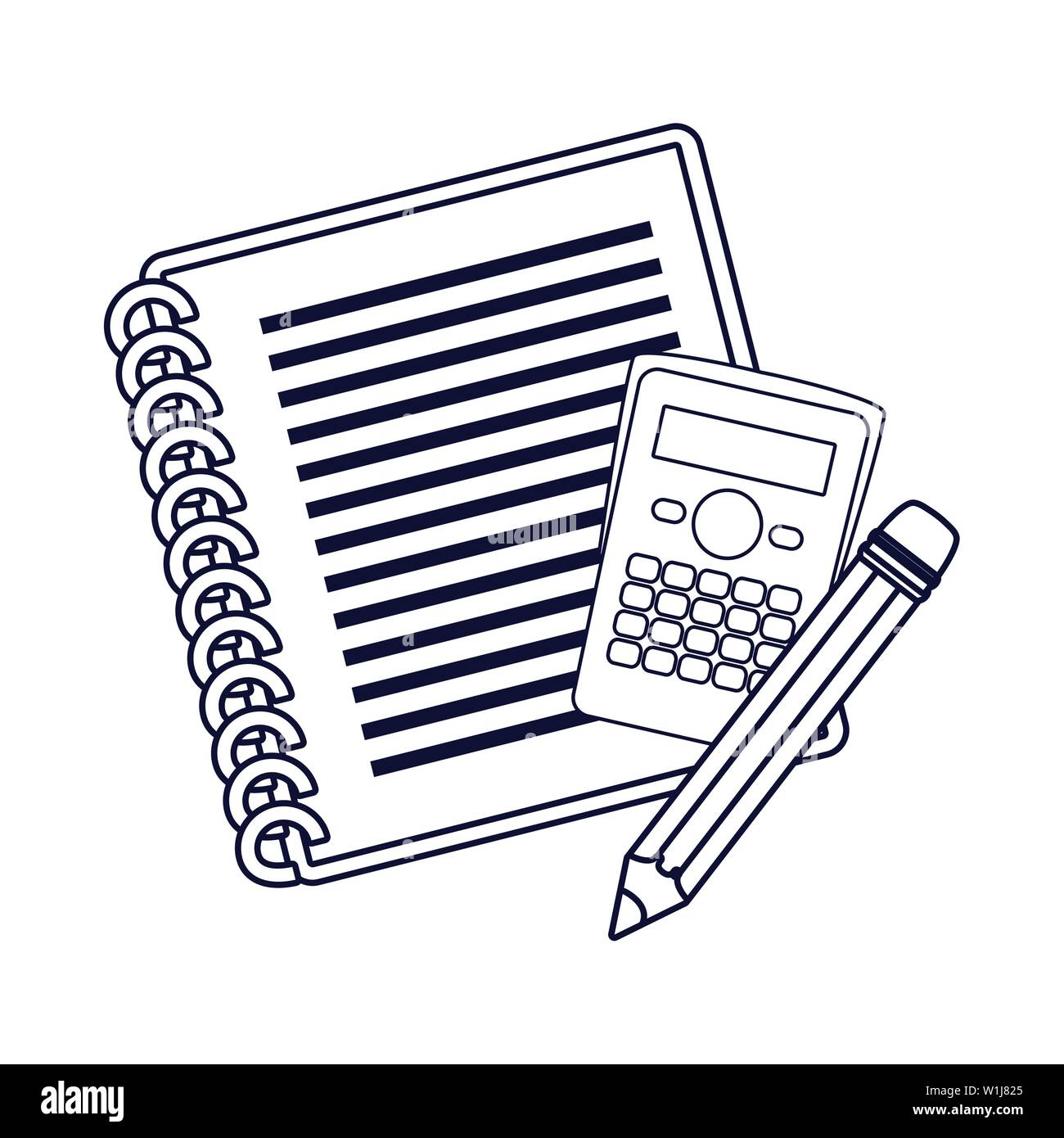 notebook pencil calculator back to school vector illustration Stock