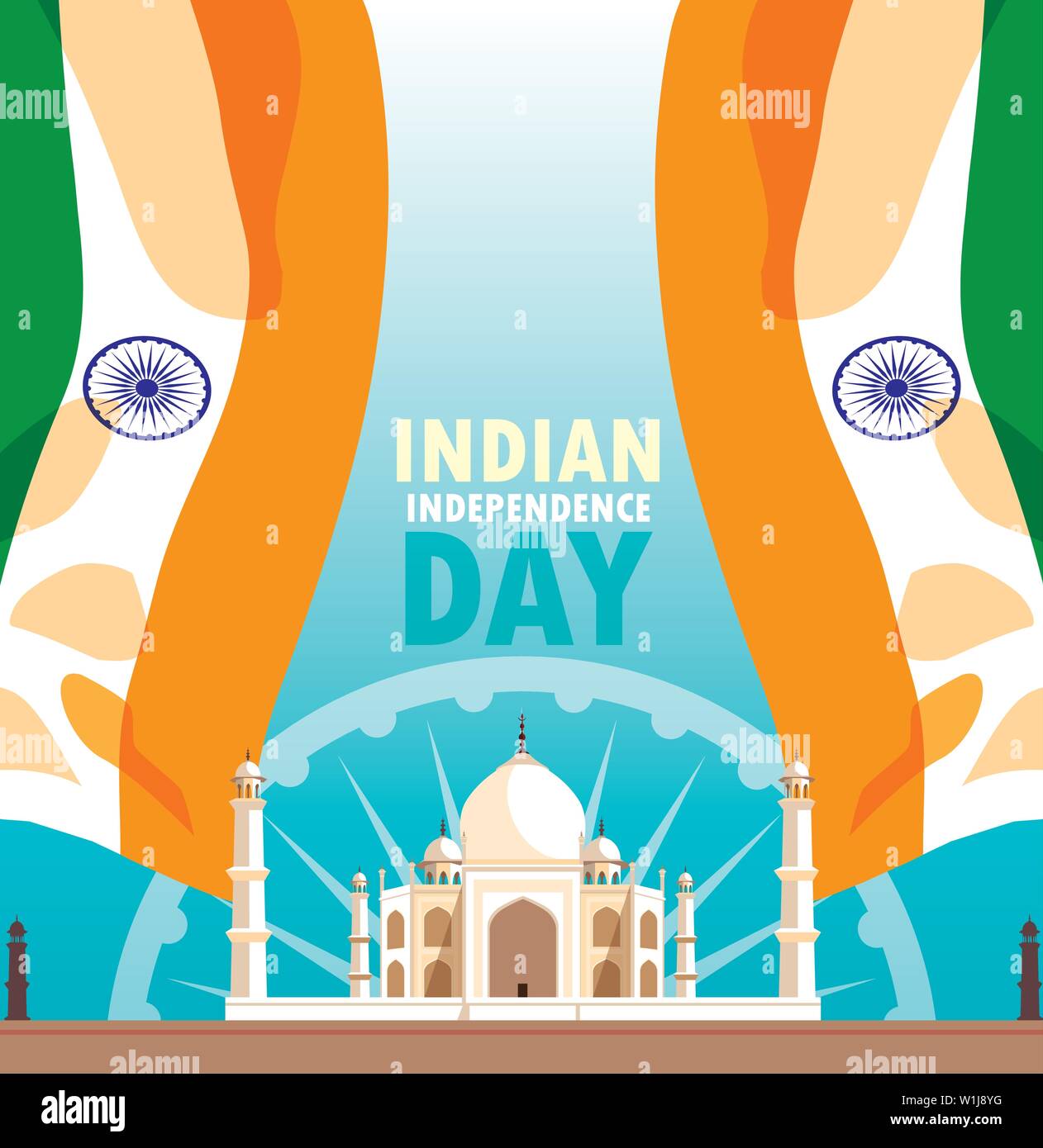 indian independence day poster with flag and taj majal mosque vector ...