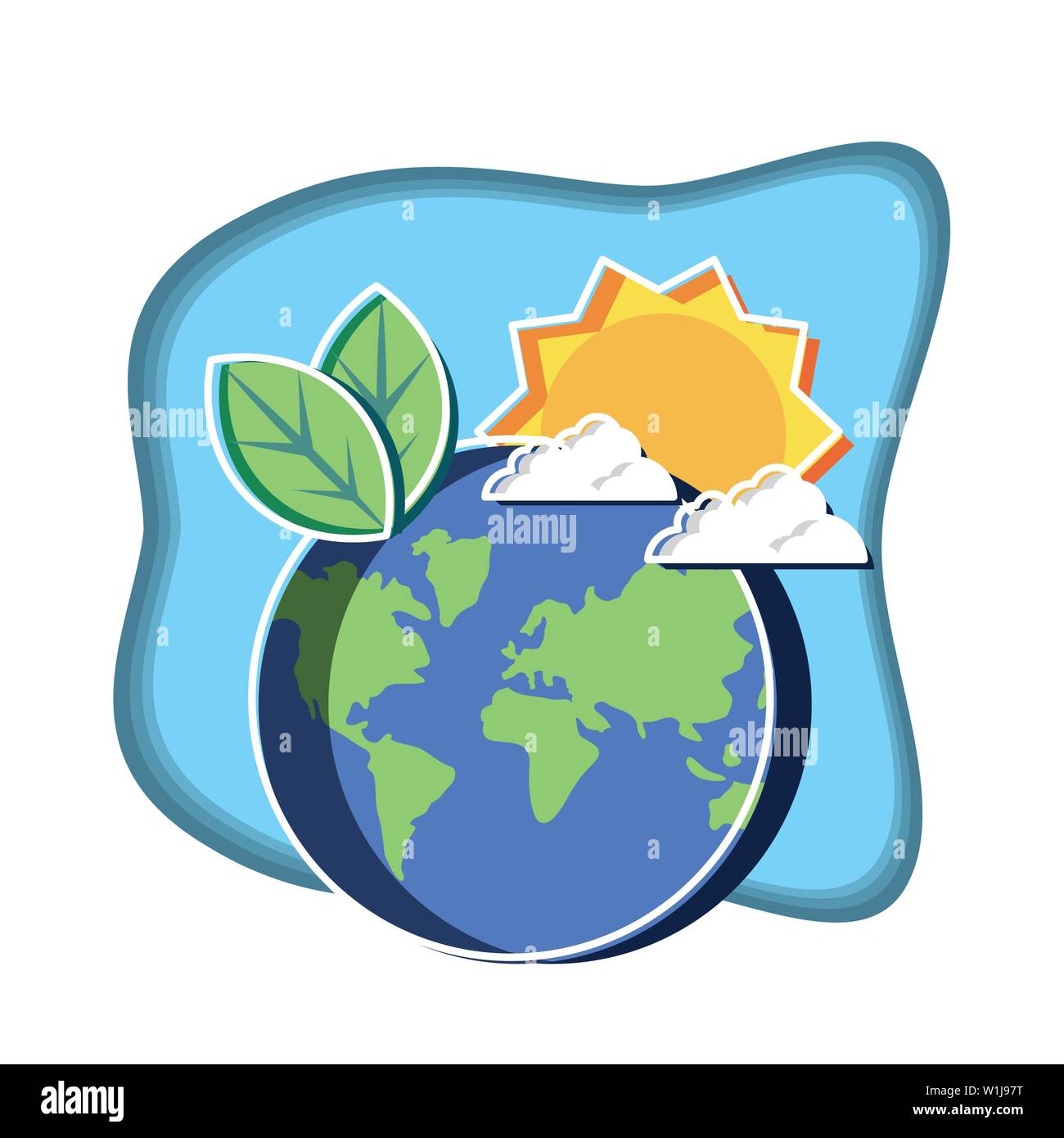 planet earth with leafs and sun vector illustration design Stock Vector ...