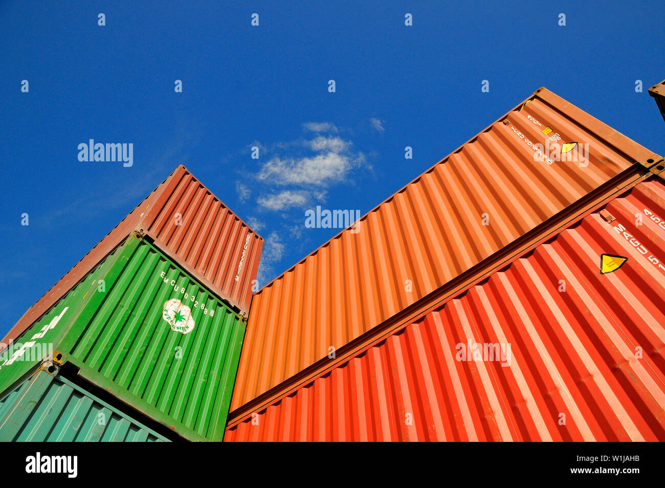 caribbean sea -  2013.10.13: view onto deck stowed containers aboard the container vessel conti daphne ( imo no 9357121) Stock Photo