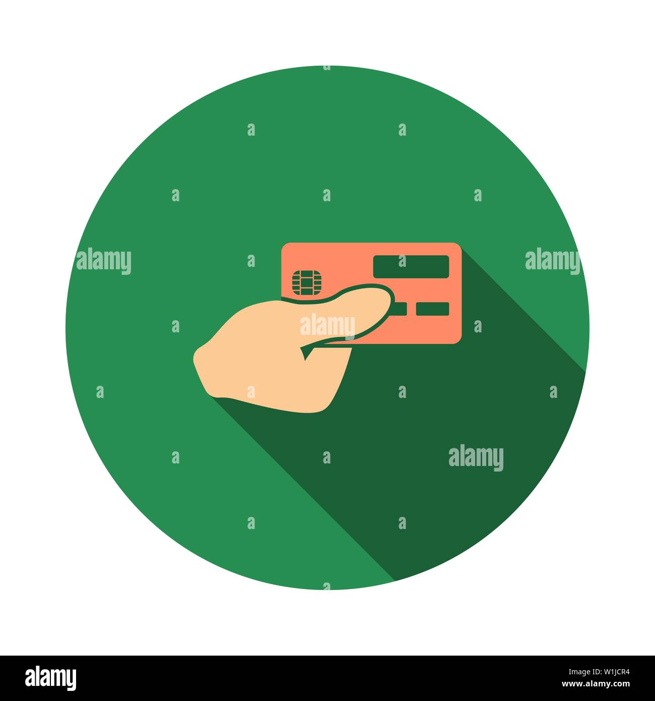 Hand Holding Credit Card Icon. Flat Circle Stencil Design With Long Shadow. Vector Illustration. Stock Vector