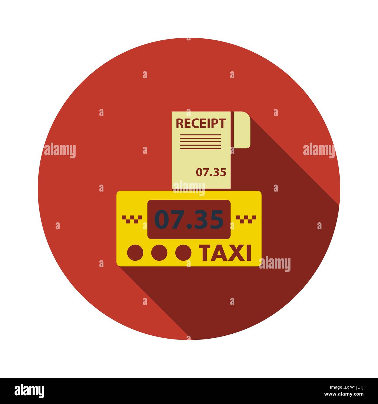 Taxi Meter With Receipt Icon. Flat Circle Stencil Design With Long Shadow. Vector Illustration. Stock Vector