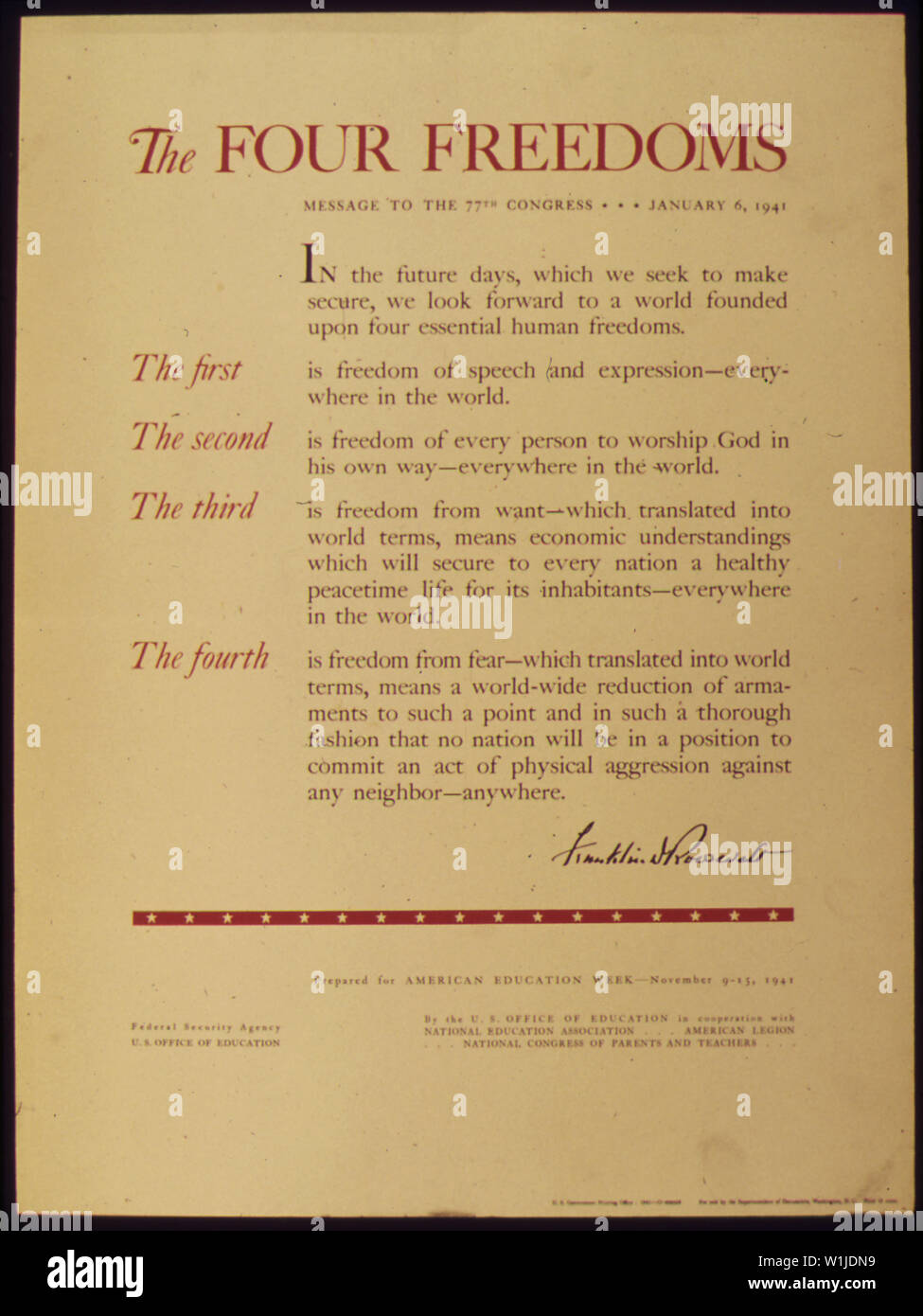THE FOUR FREEDOMS - MESSAGE TO THE 77TH CONGRESS Stock Photo - Alamy