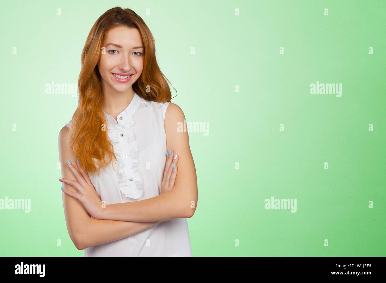 Portrait Of Young Smiling Beautiful Woman Stock Photo - Alamy