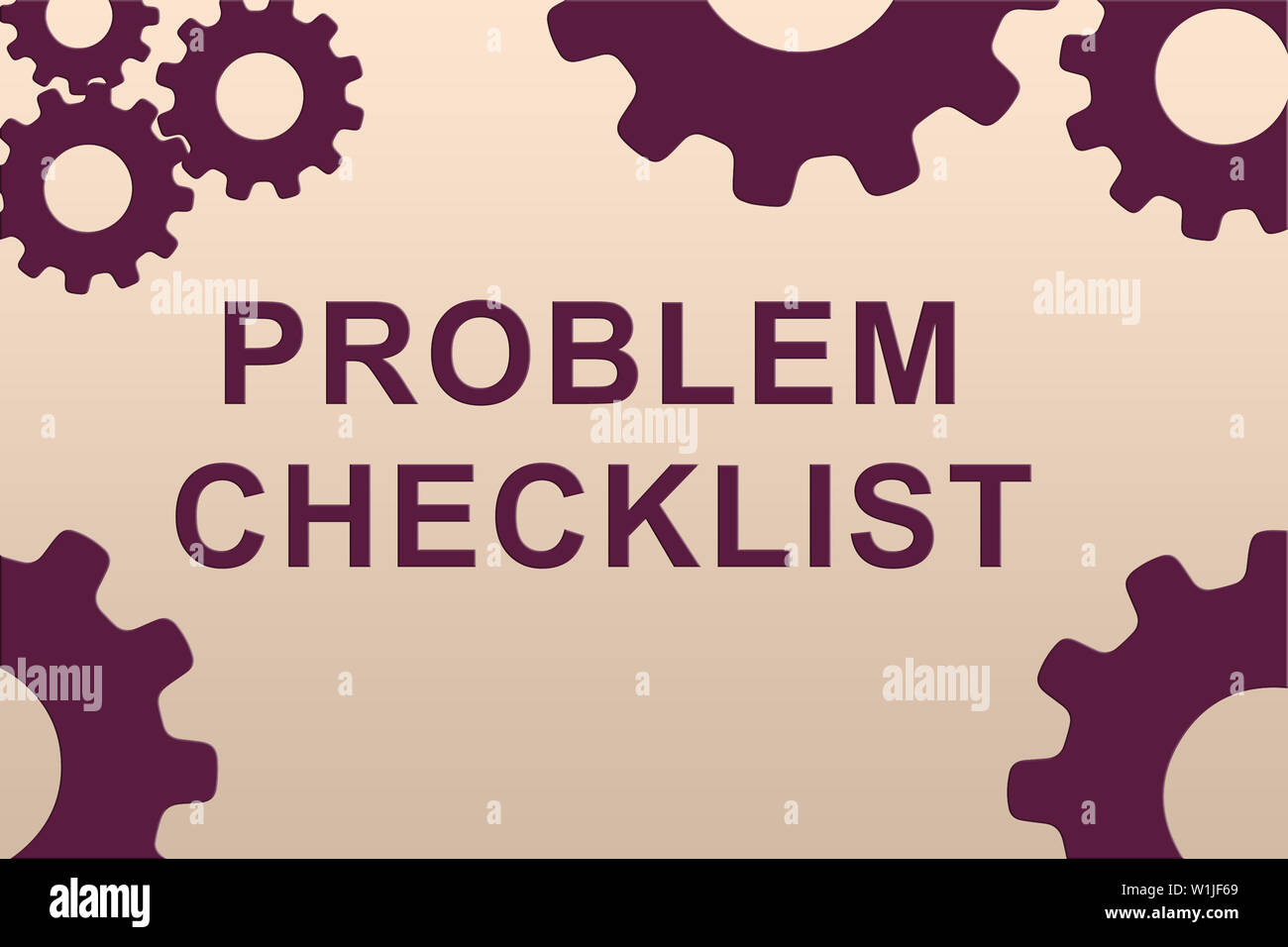 PROBLEM CHECKLIST sign concept illustration with violet gear wheel ...
