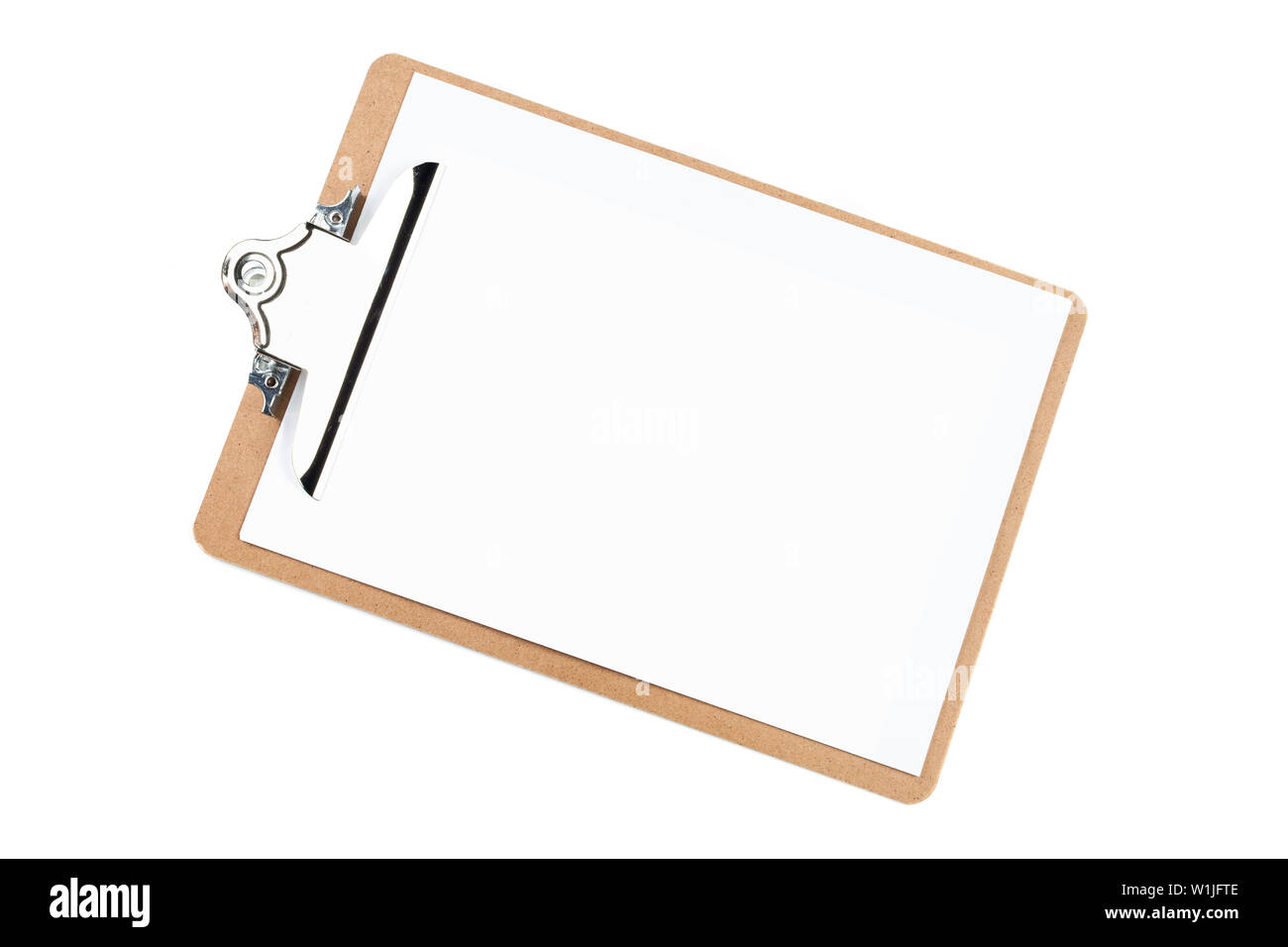 Classic clipboard with blank white paper on isolated background Stock