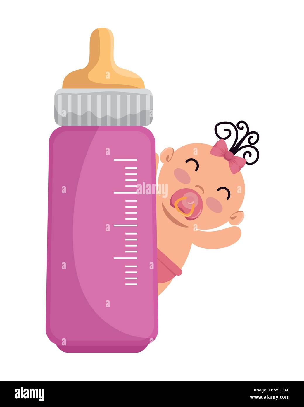 cute little baby girl with bottle milk character Stock Vector Image ...