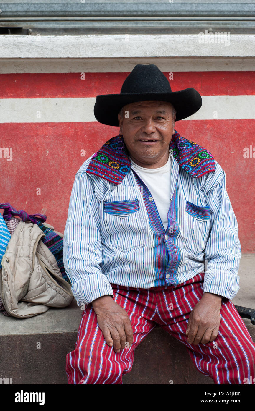 A maya indigenous man in traditional clothing in Todos Santos Cuchumatan,  Huehuetenango, Guatemala. Stock Photo