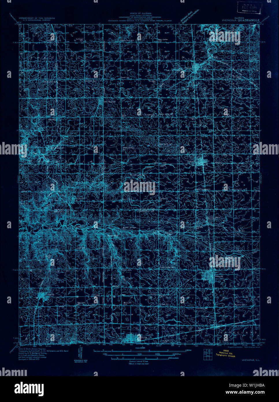 USGS TOPO Map Illinois IL Wenona 309186 1934 48000 Inverted Restoration