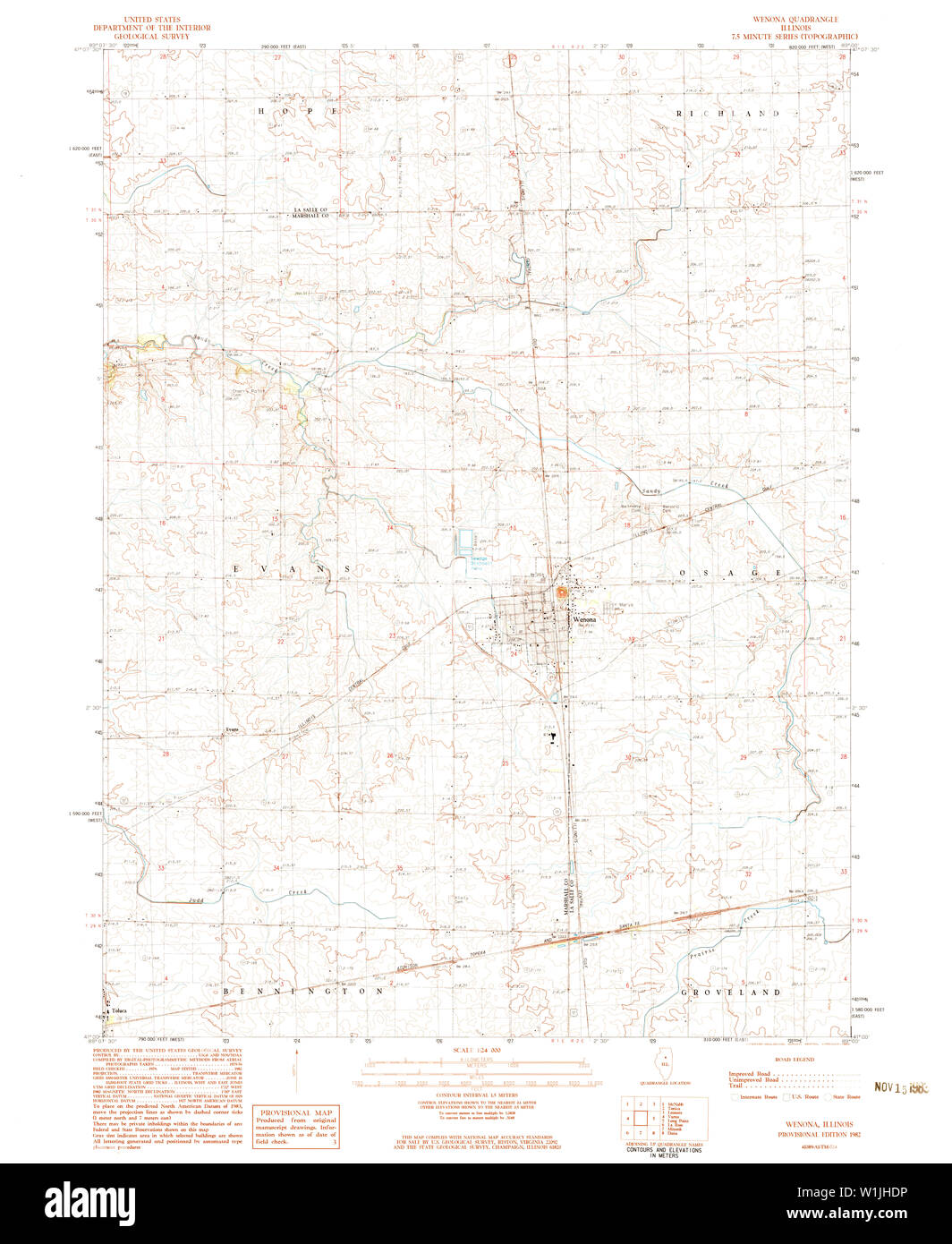 USGS TOPO Map Illinois IL Wenona 309028 1982 24000 Restoration Stock