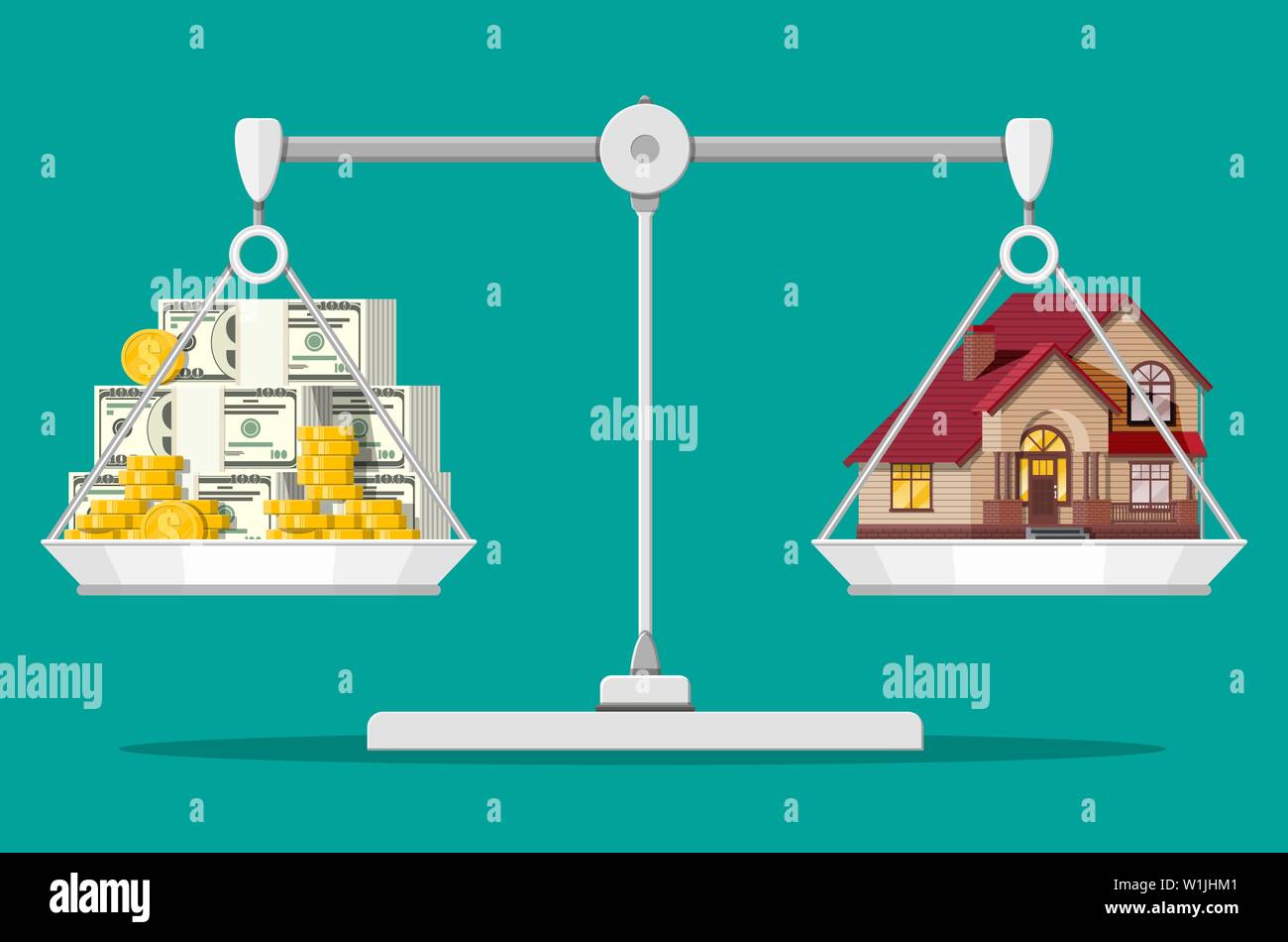 Balance scales with private house and money Stock Vector Image & Art