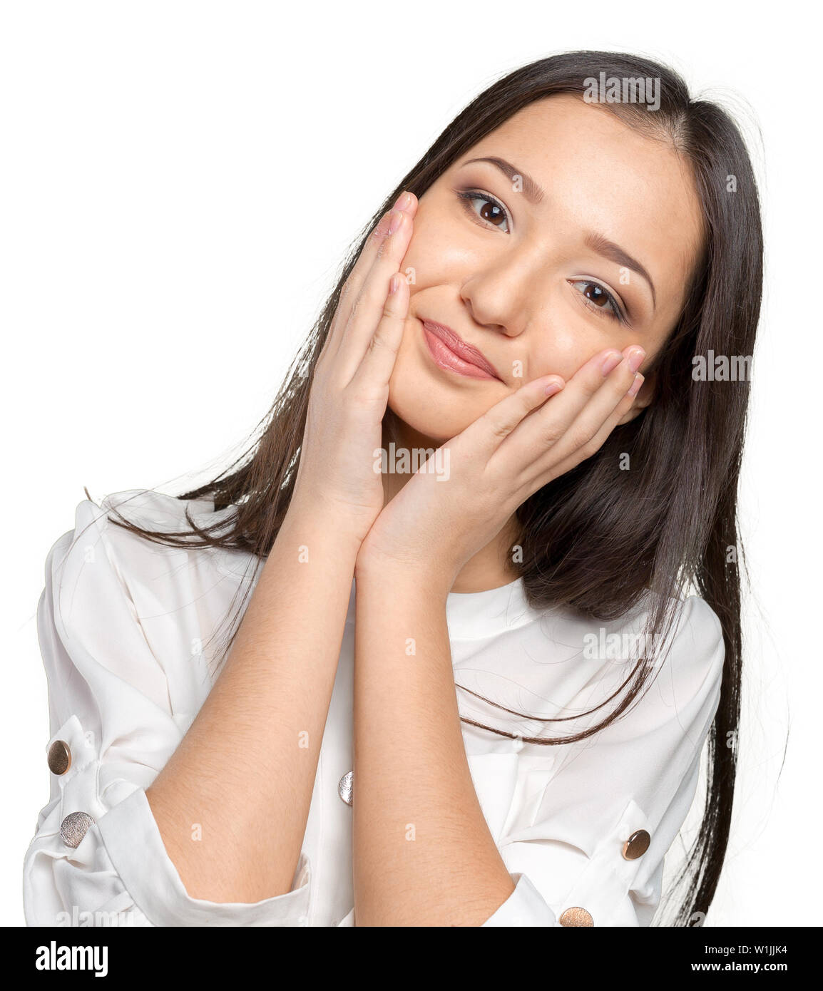 Beautiful face of young adult woman with clean fresh skin Stock Photo ...