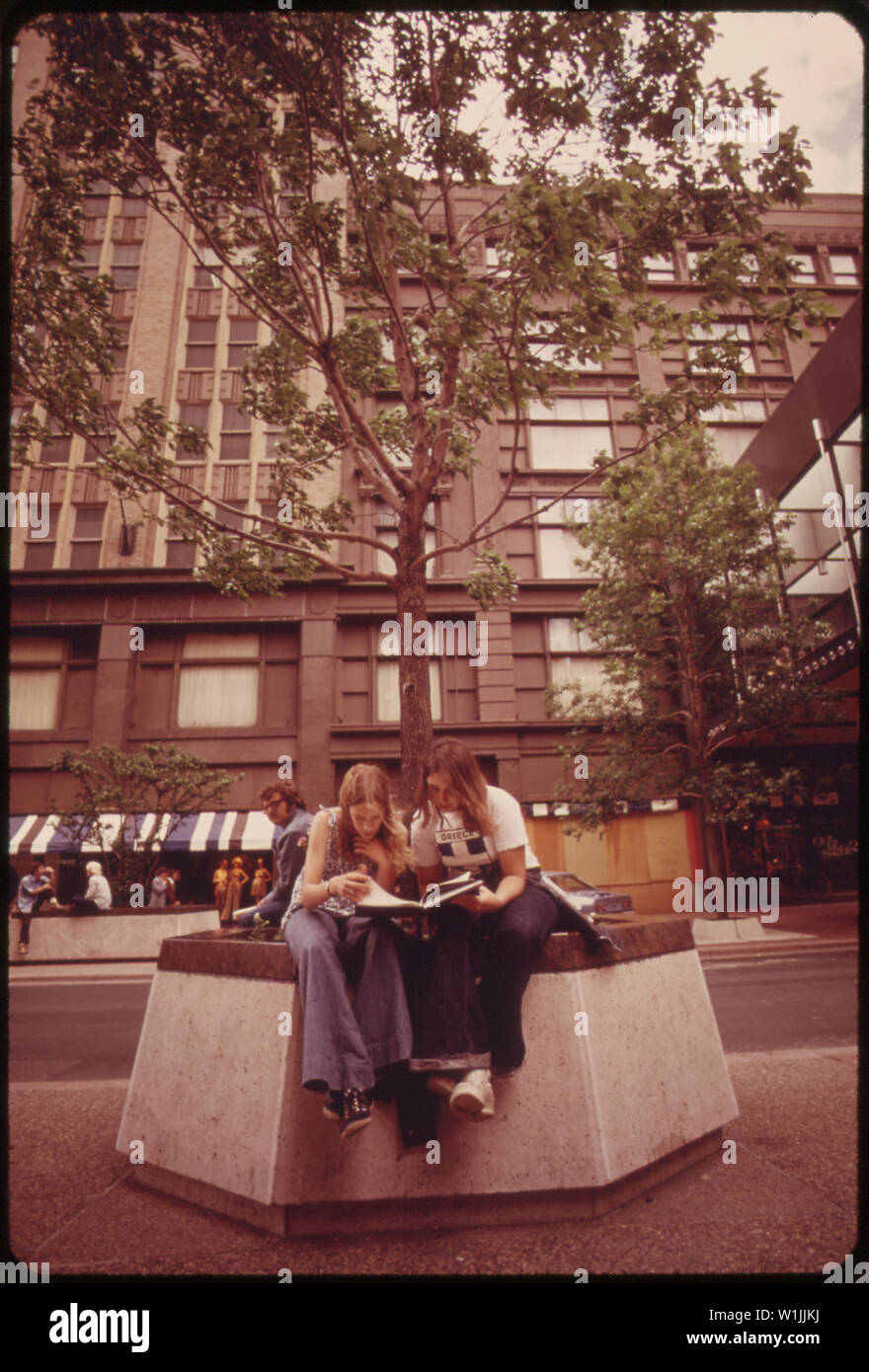 TWO HIGH SCHOOL STUDENTS STUDY TOGETHER ON NICOLLET MALL Stock Photo ...