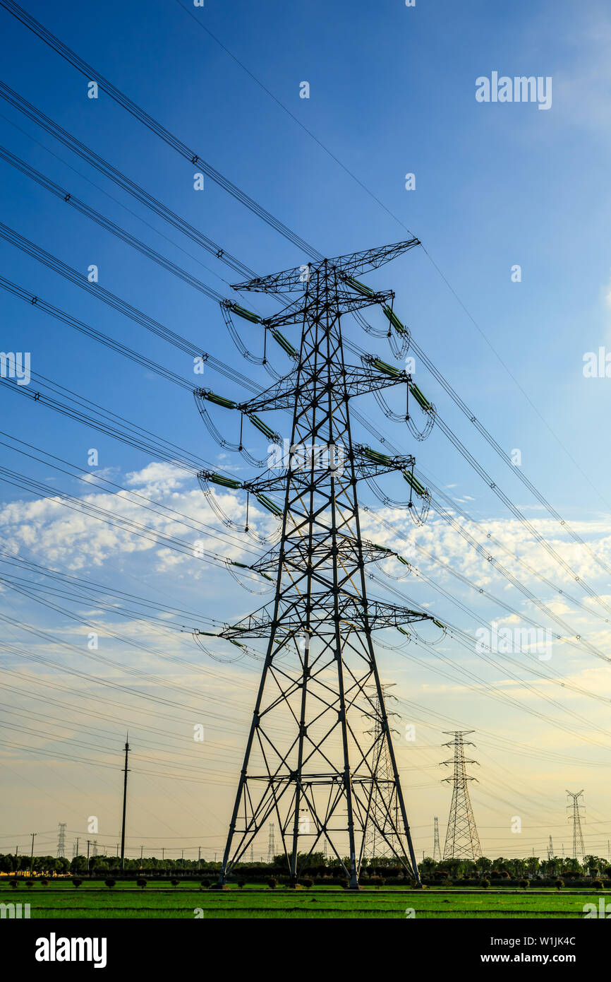 High voltage post,High voltage tower sky background Stock Photo - Alamy