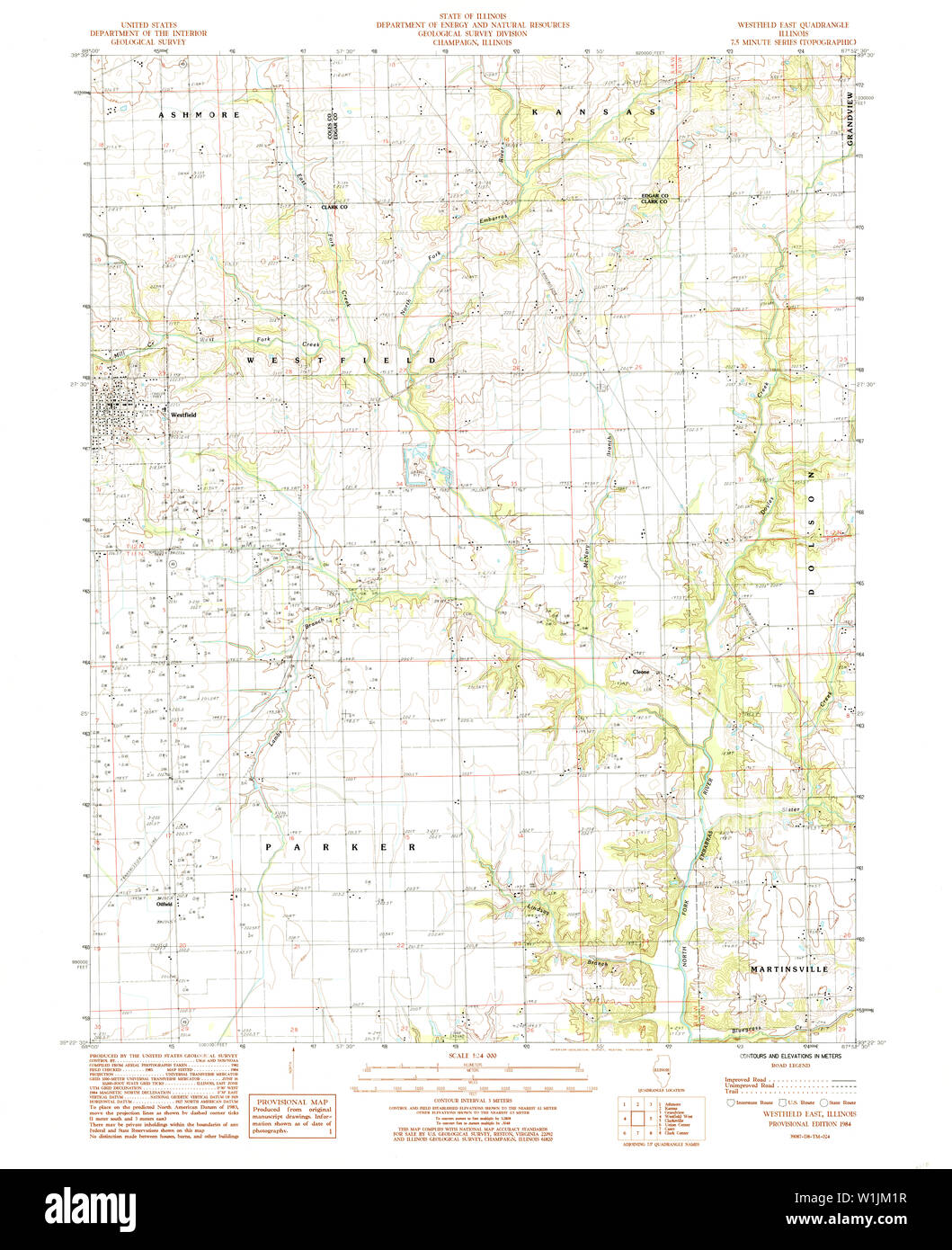 USGS TOPO Map Illinois IL Westfield East 309047 1984 24000 Restoration