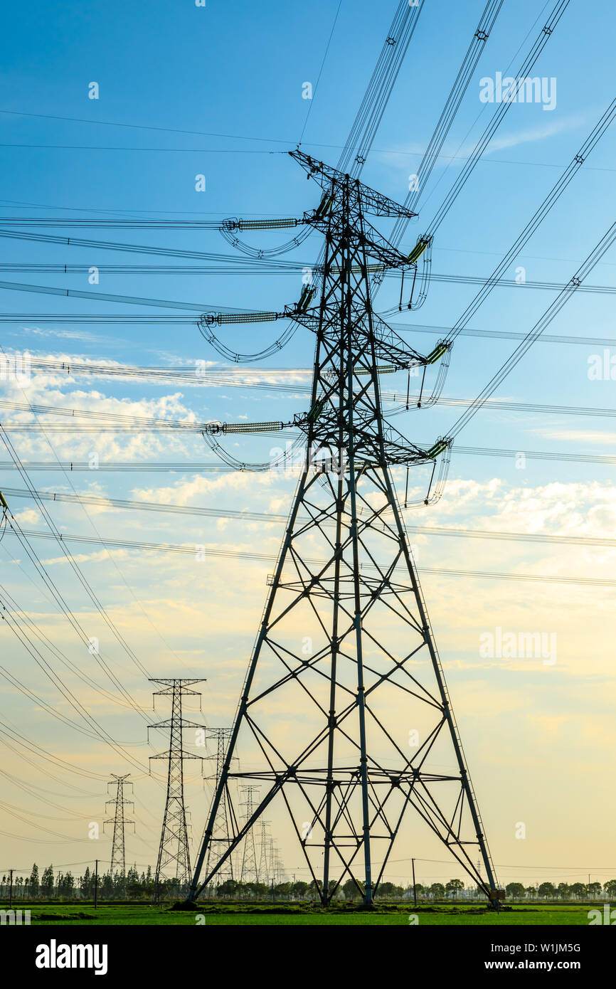 High voltage post,High voltage tower sky background Stock Photo - Alamy