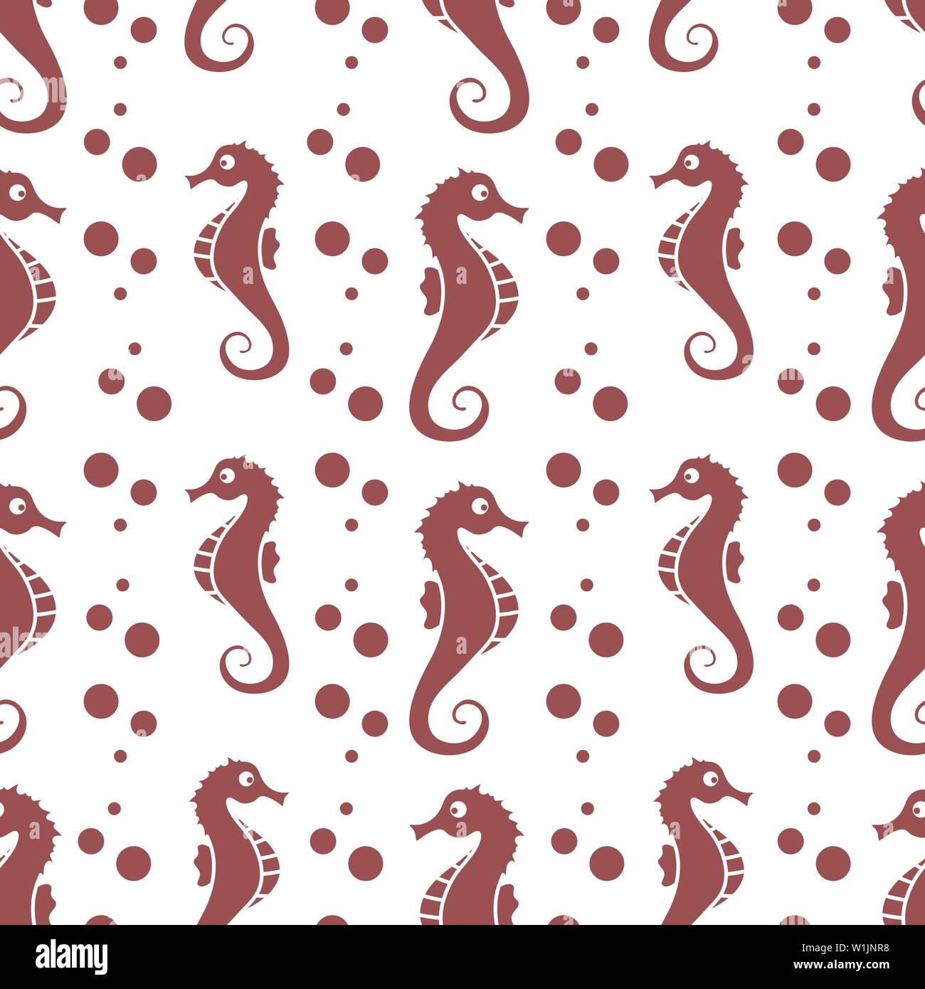 Vector seamless pattern with sea horses and bubbles. Marine background ...