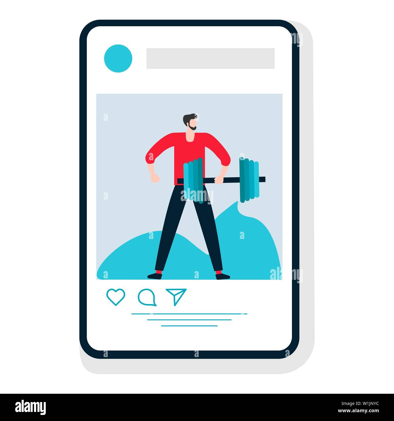 Vector illustration with man and dumbbell. Sports mobile application ...
