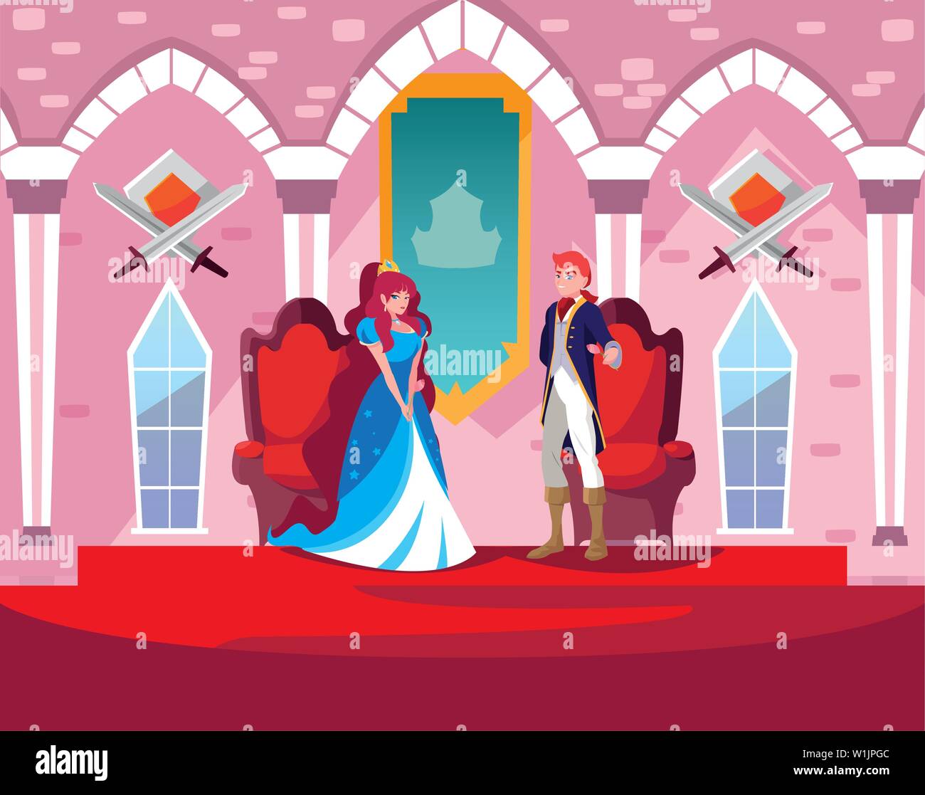 princess and prince in the castle fairytale vector illustration design ...