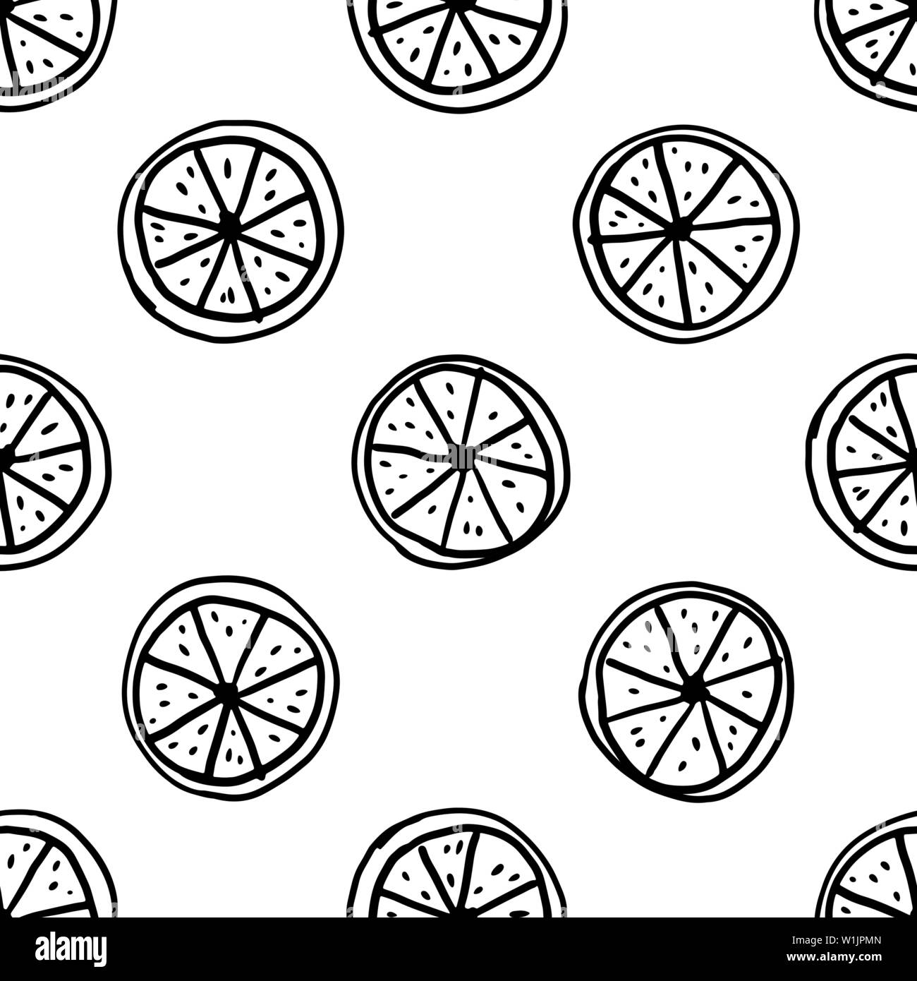 Doodle lemon slices seamless pattern. Simple vector illustration ...