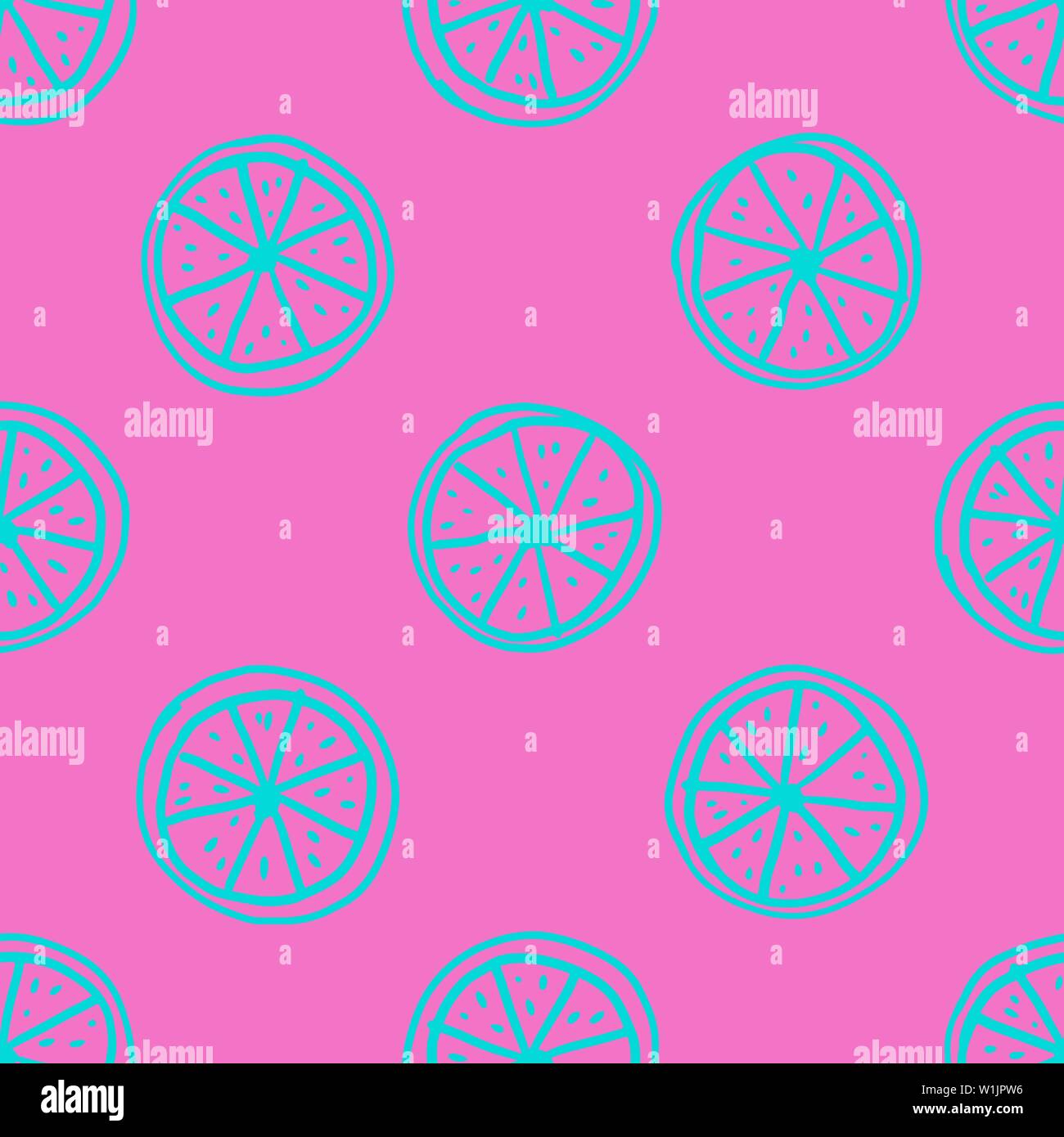 Doodle lemon slices seamless pattern. Simple vector illustration ...