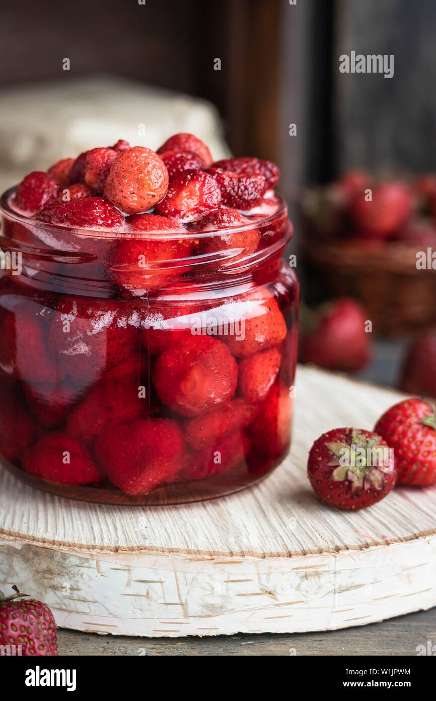 Homemade preserves of fresh organic strawberries in a glass jar Stock ...