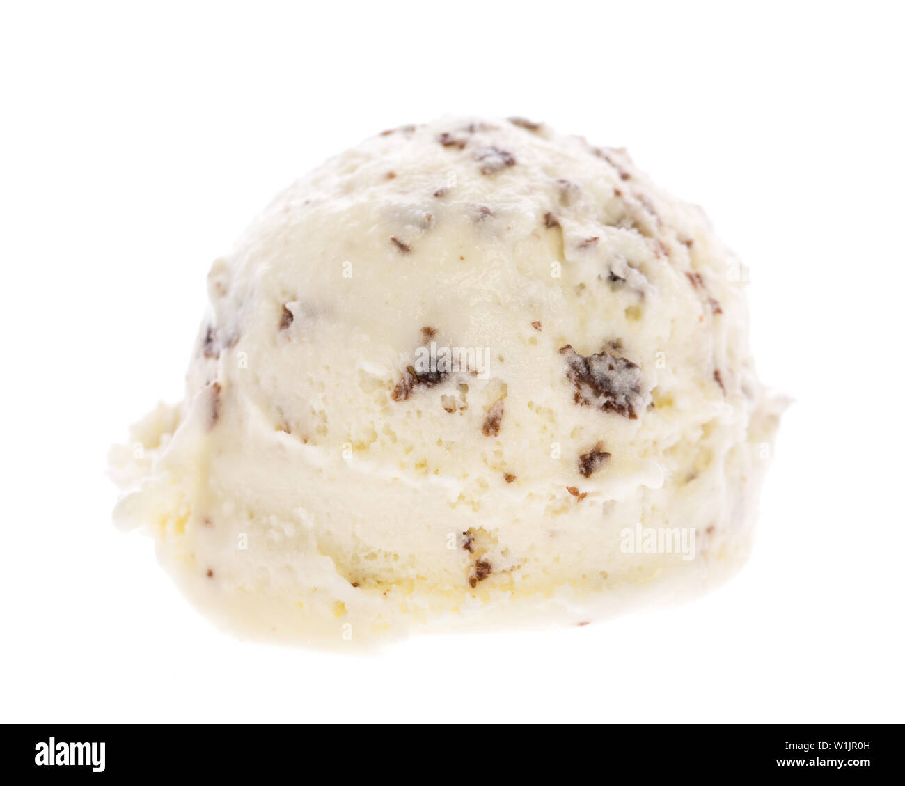 A single scoop of ice cream - Stracciatella, isolated on white background, front view Stock Photo
