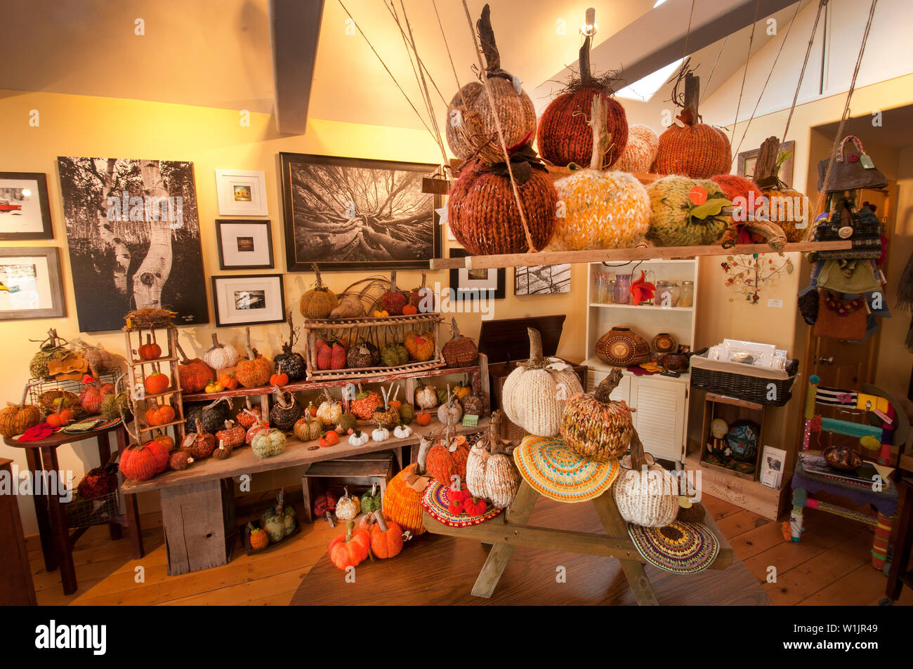 Hand crafted pumpkins from Do Dads for You on display at Artique gallery in Kamas, Utah (c) 2014 Tom Kelly Stock Photo