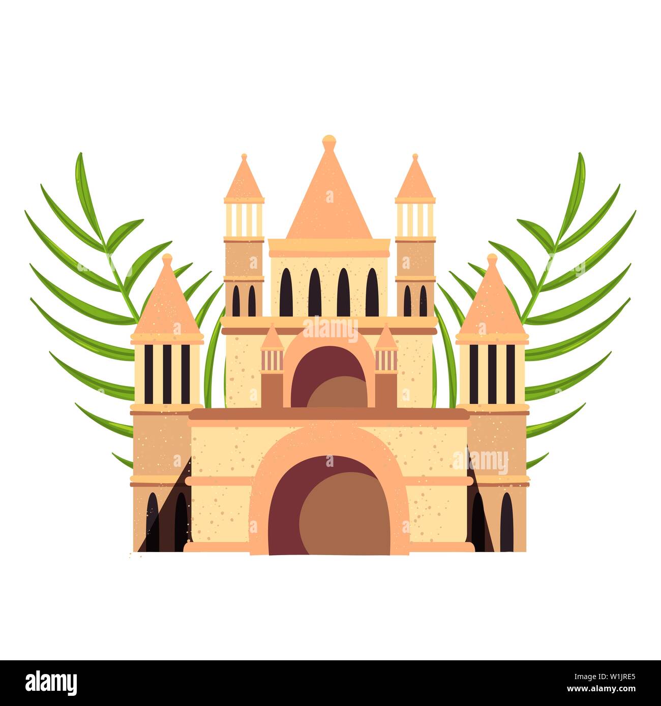 sand castle and foliage vacations tropical summer vector illustration ...