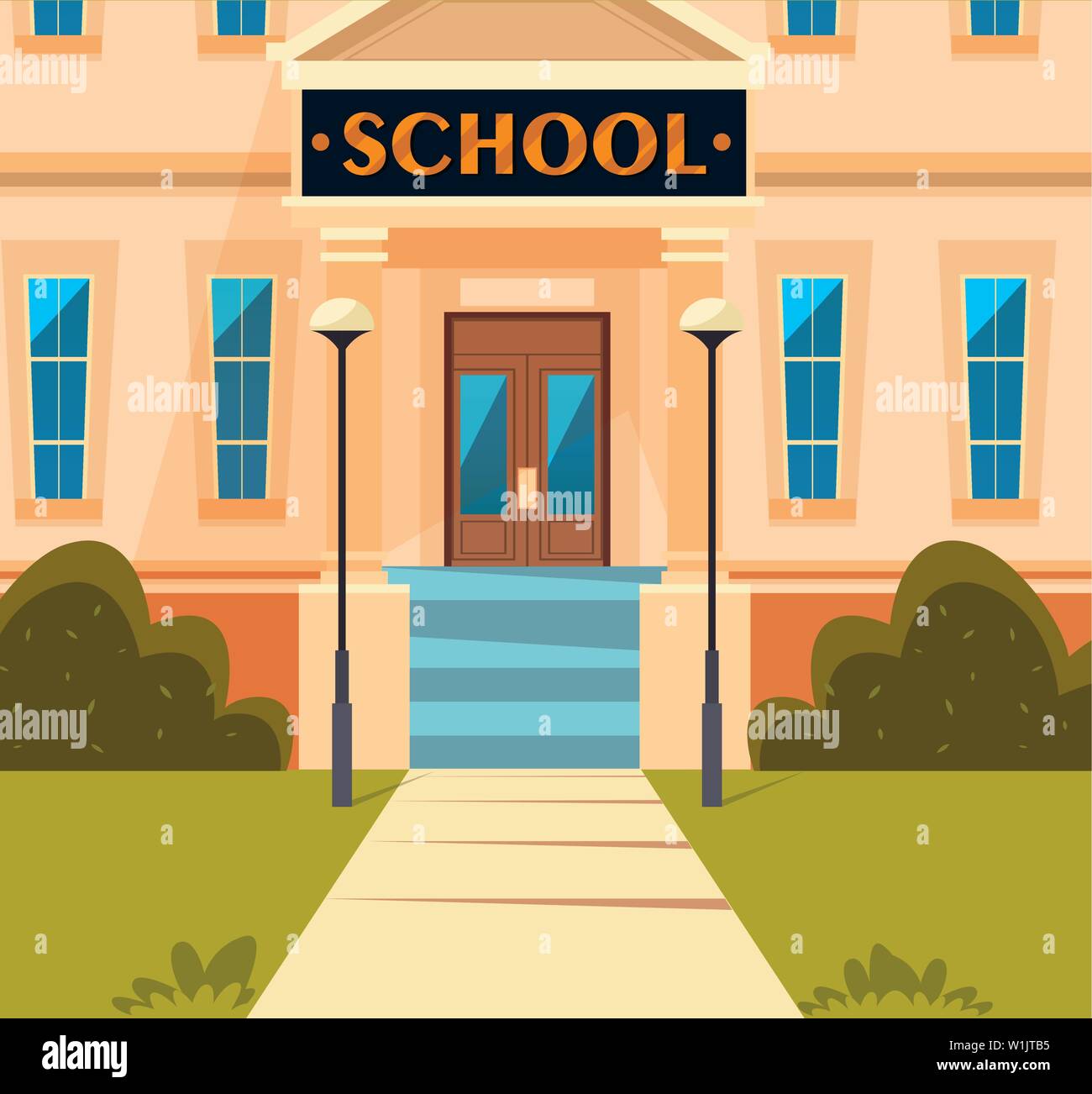 facade of school building structure vector illustration design Stock ...