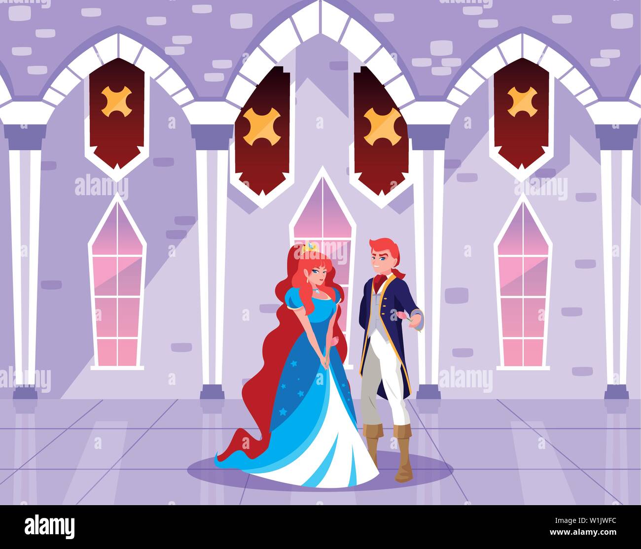 princess and prince in the castle fairytale vector illustration design ...