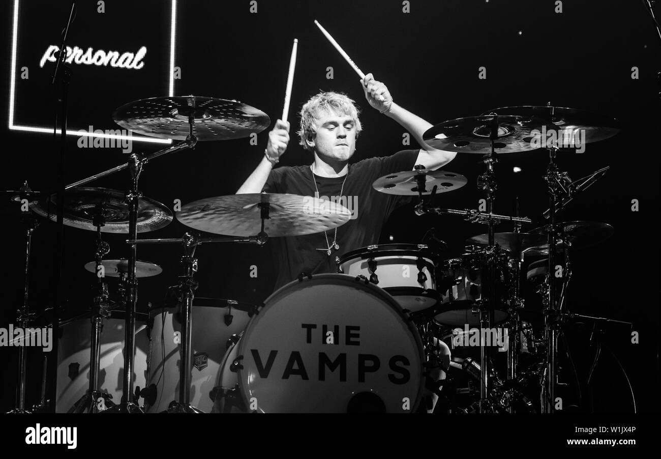 The Vamps perform at the Bournemouth International Centre Featuring: The Vamps Where: Bournemouth, United Kingdom When: 01 Jun 2019 Credit: WENN.com Stock Photo