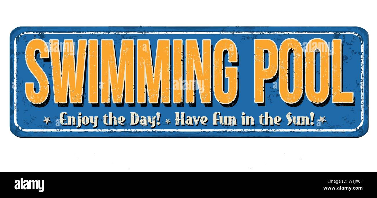 Swimming pool vintage rusty metal sign on a white background, vector