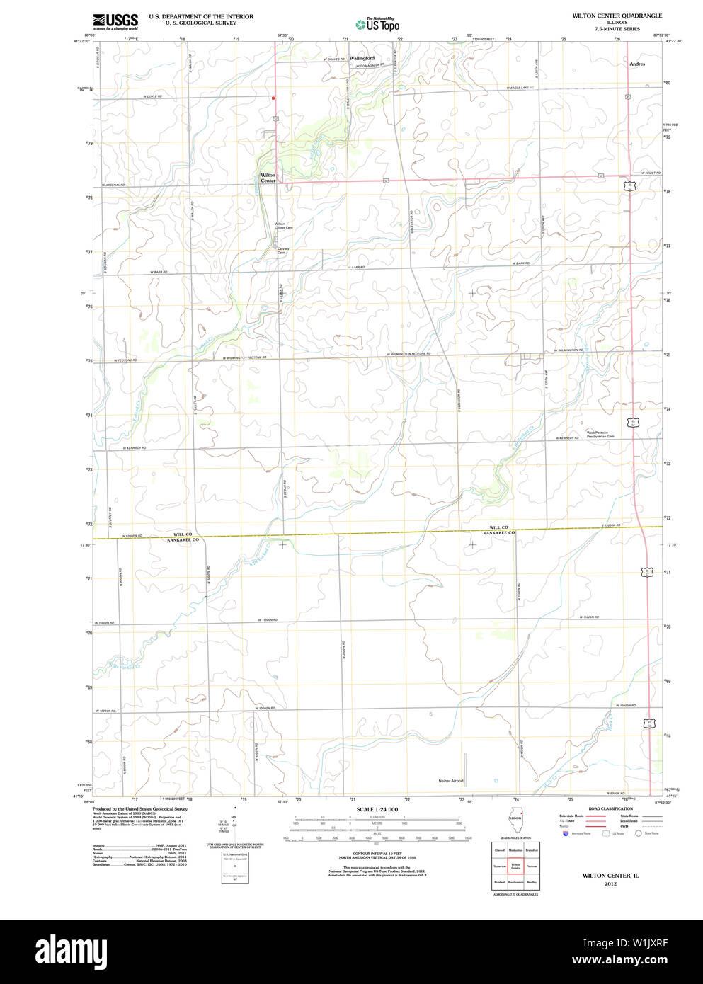 USGS TOPO Map Illinois IL Wilton Center 20120809 TM Restoration Stock Photo