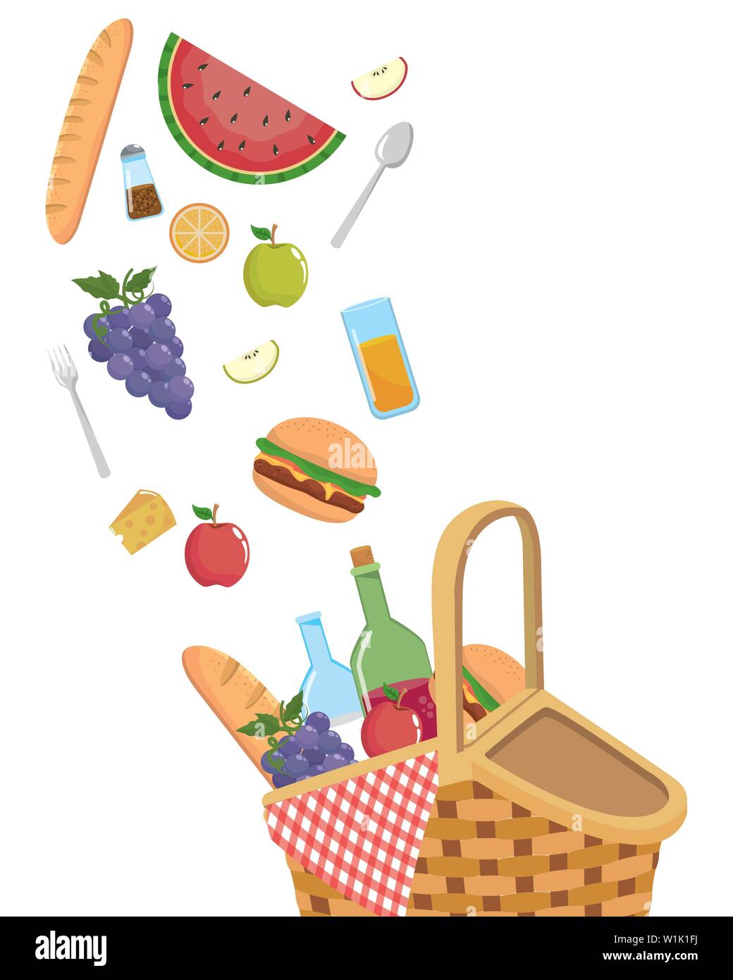 Picnic basket design, Food summer outdoor leisure healthy spring lunch ...