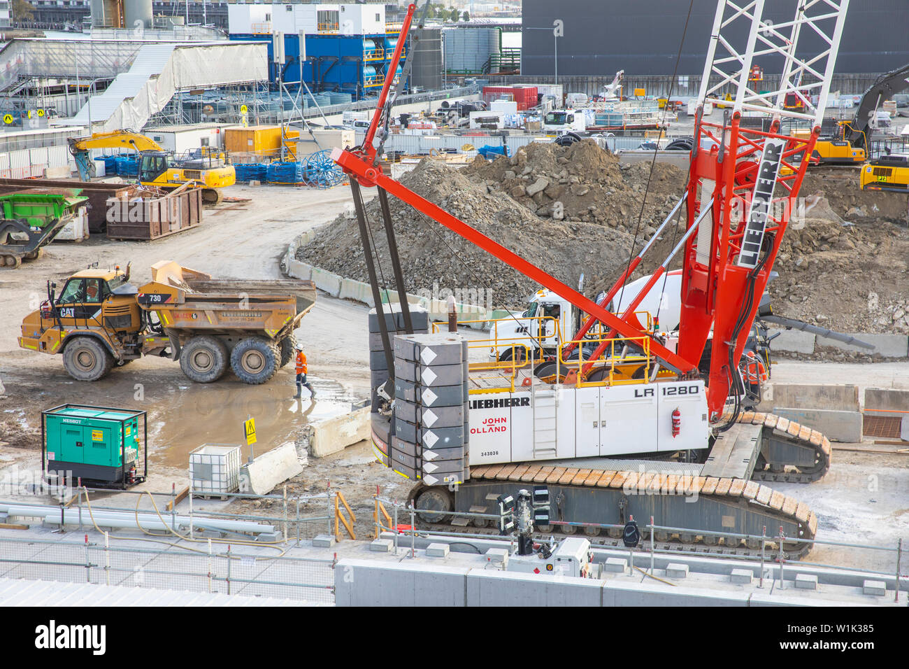 Construction works and mobile crane at Barangaroo in Sydney,Australia