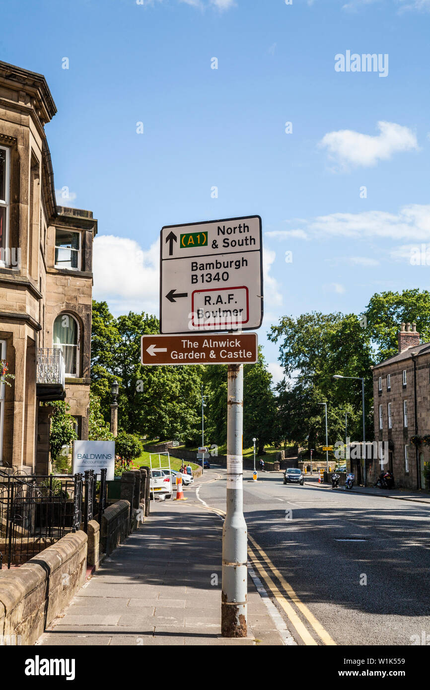 Traffic Direction sign in Alnwick,Northumberland,England,UK Stock Photo