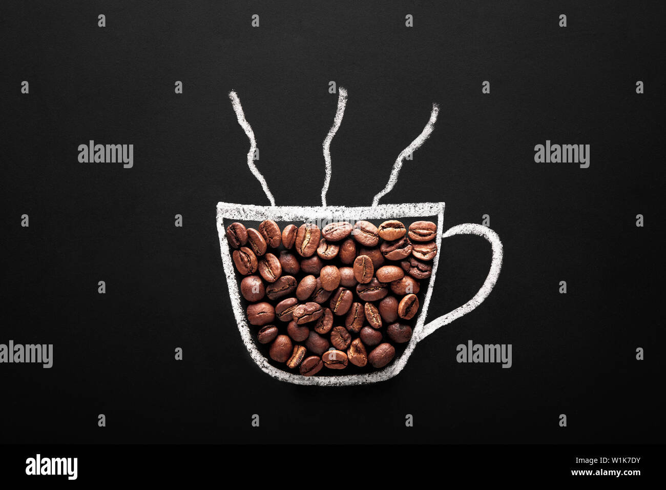 coffee cup drawn with chalk on blackboard with coffee beans Stock Photo -  Alamy