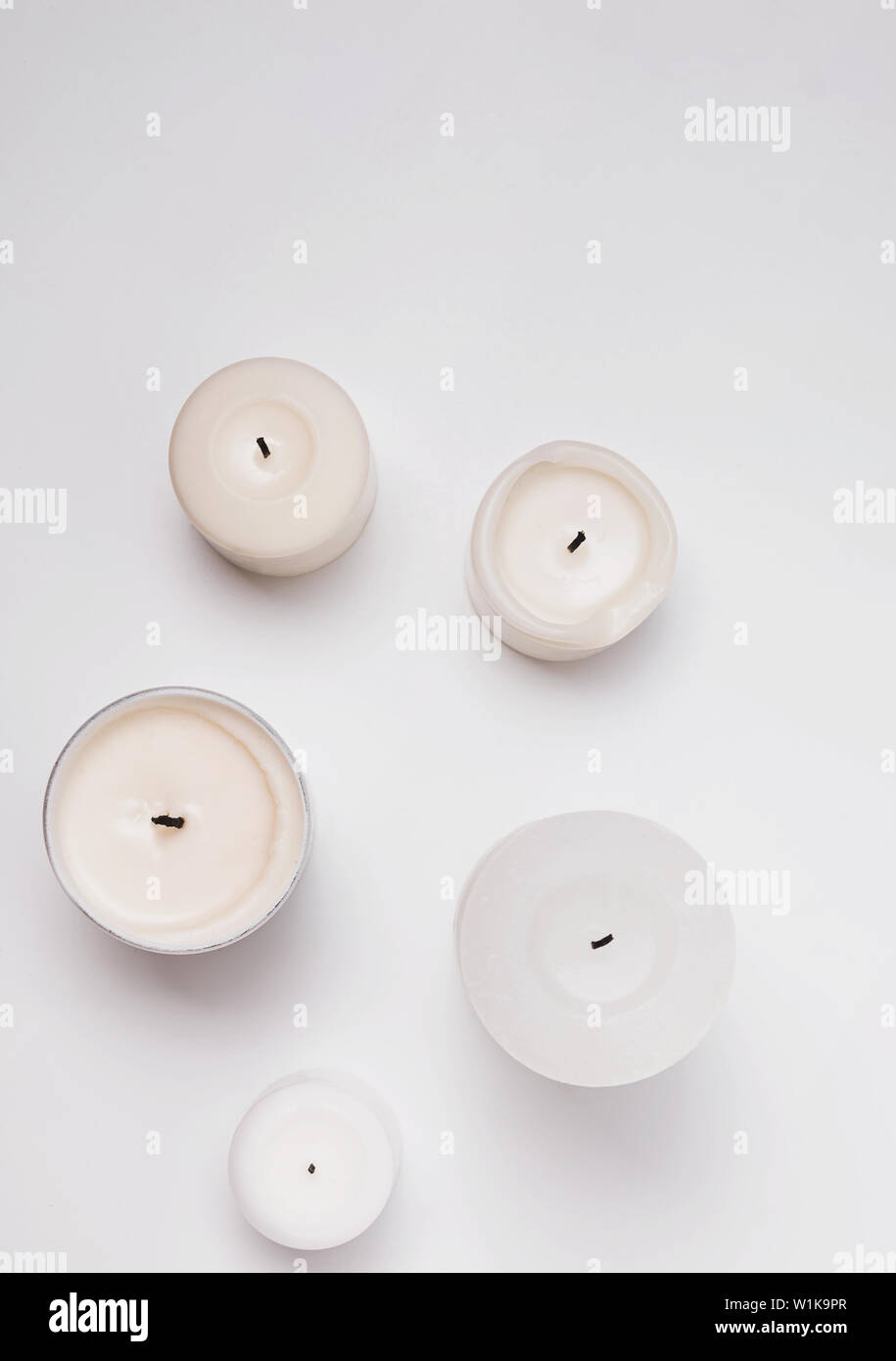 Interior candles isotated on white background, top view Stock Photo