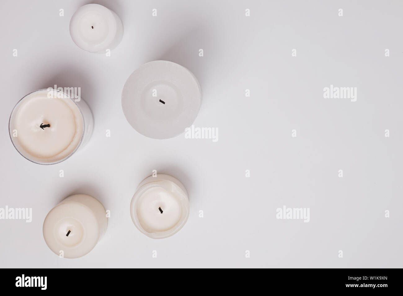 Interior candles isotated on white background, top view Stock Photo