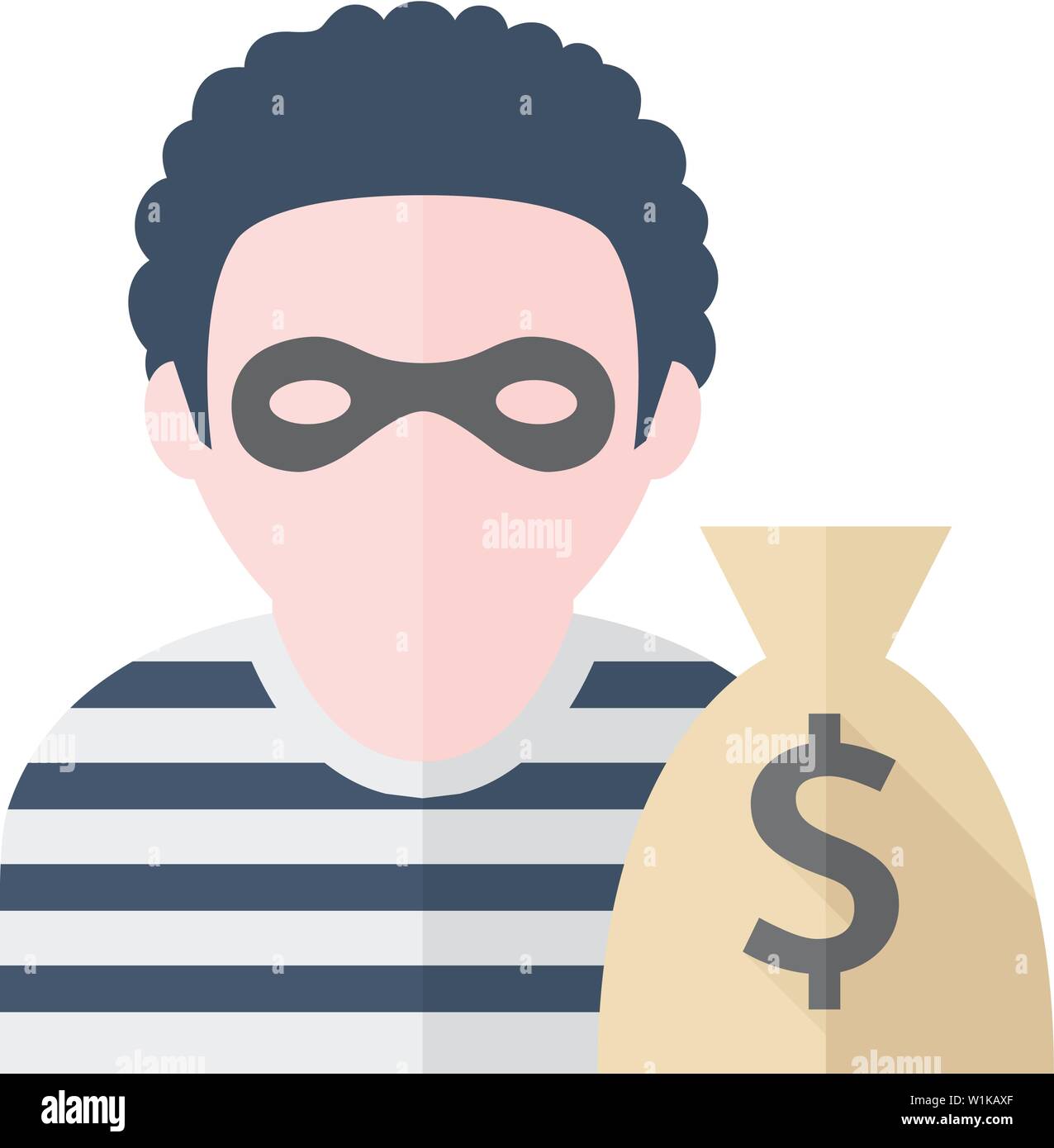 Burglar icon in flat color style. People person thief steal money sack