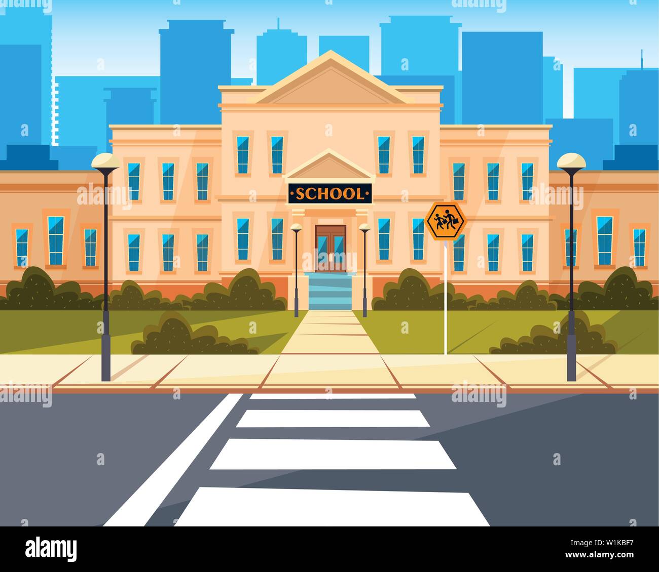 Vector School Ramp facade of school building with road vector illustration design Stock ...
