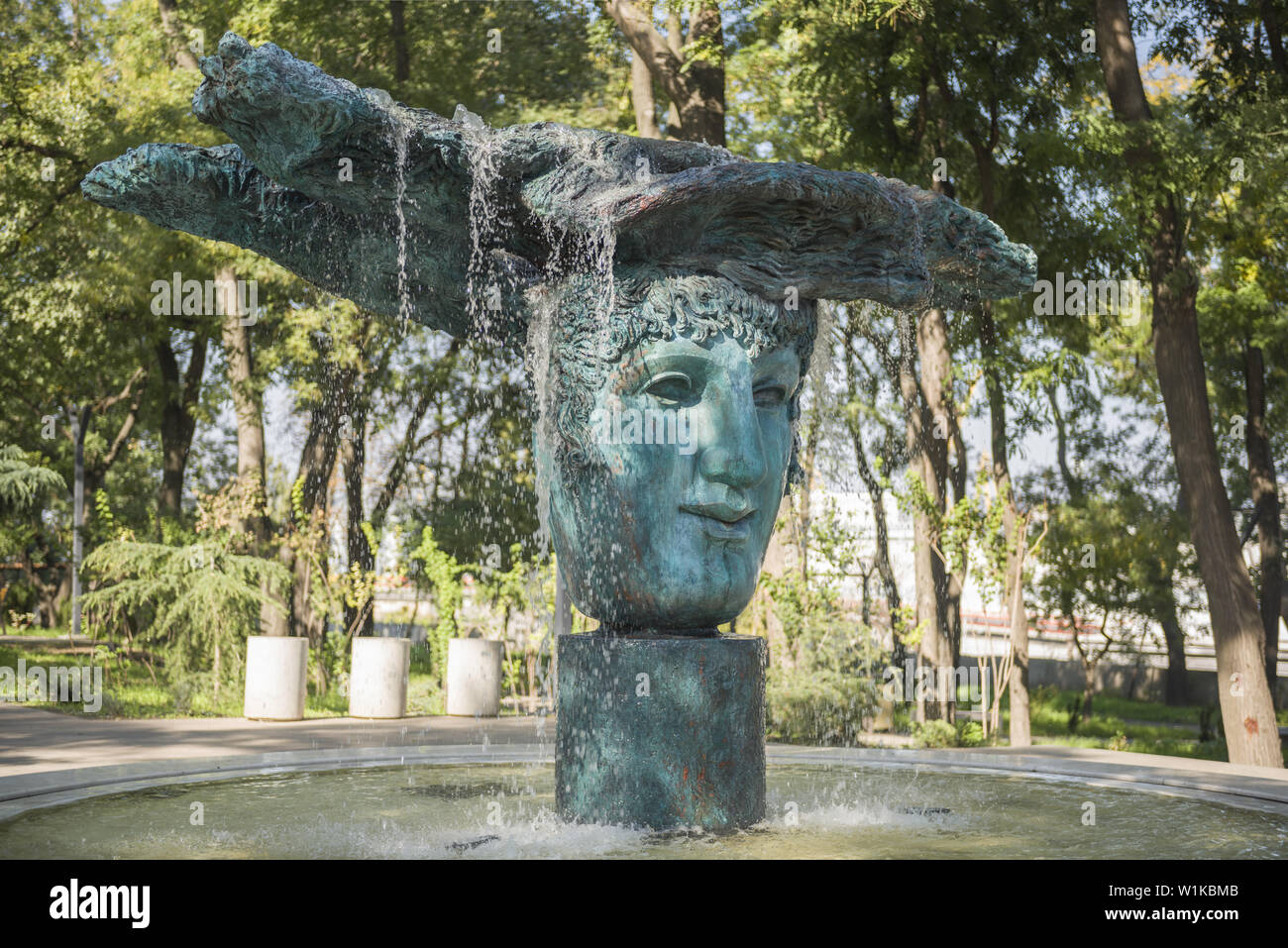 Fountain 'Theatrical mask' in Greek Park, Primorsky Boulevard, Odessa, Ukraine, Eastern Europe Stock Photo