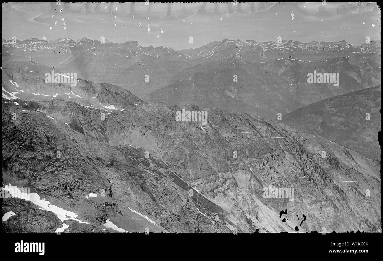 View of the San Juan Mountains from the summit of King Solomon Mountain, 13,600 feet high. Silverton Quadrangle. San Juan County, Colorado. Stock Photo