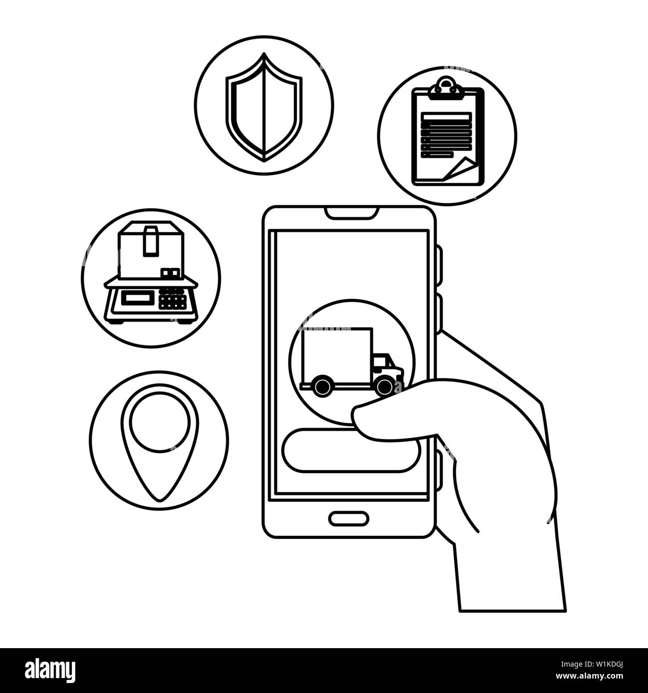 Set smartphone location icons Black and White Stock Photos & Images - Alamy